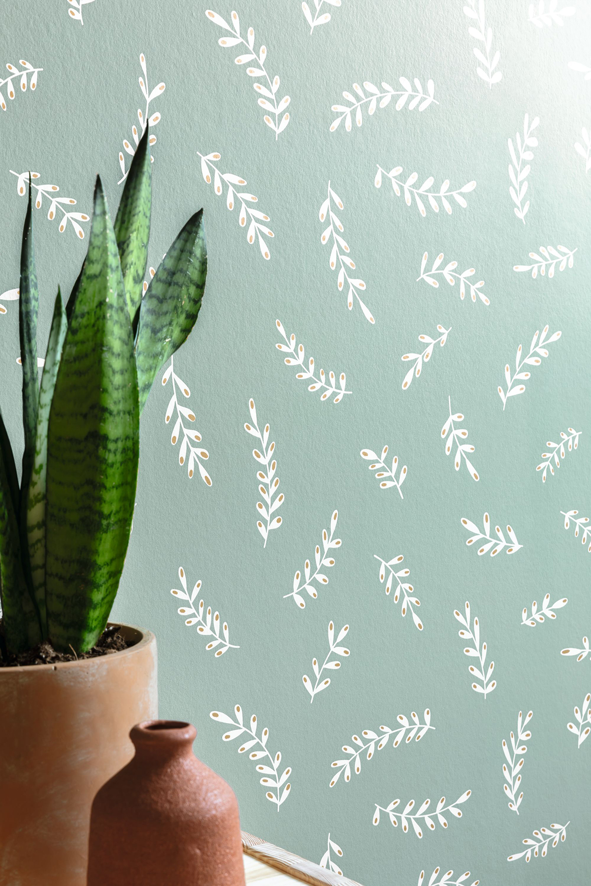 Papier peint Feuille Iris vert de gris doré - Essentiel de Casélio AMB2 | Réf. ETL103097070