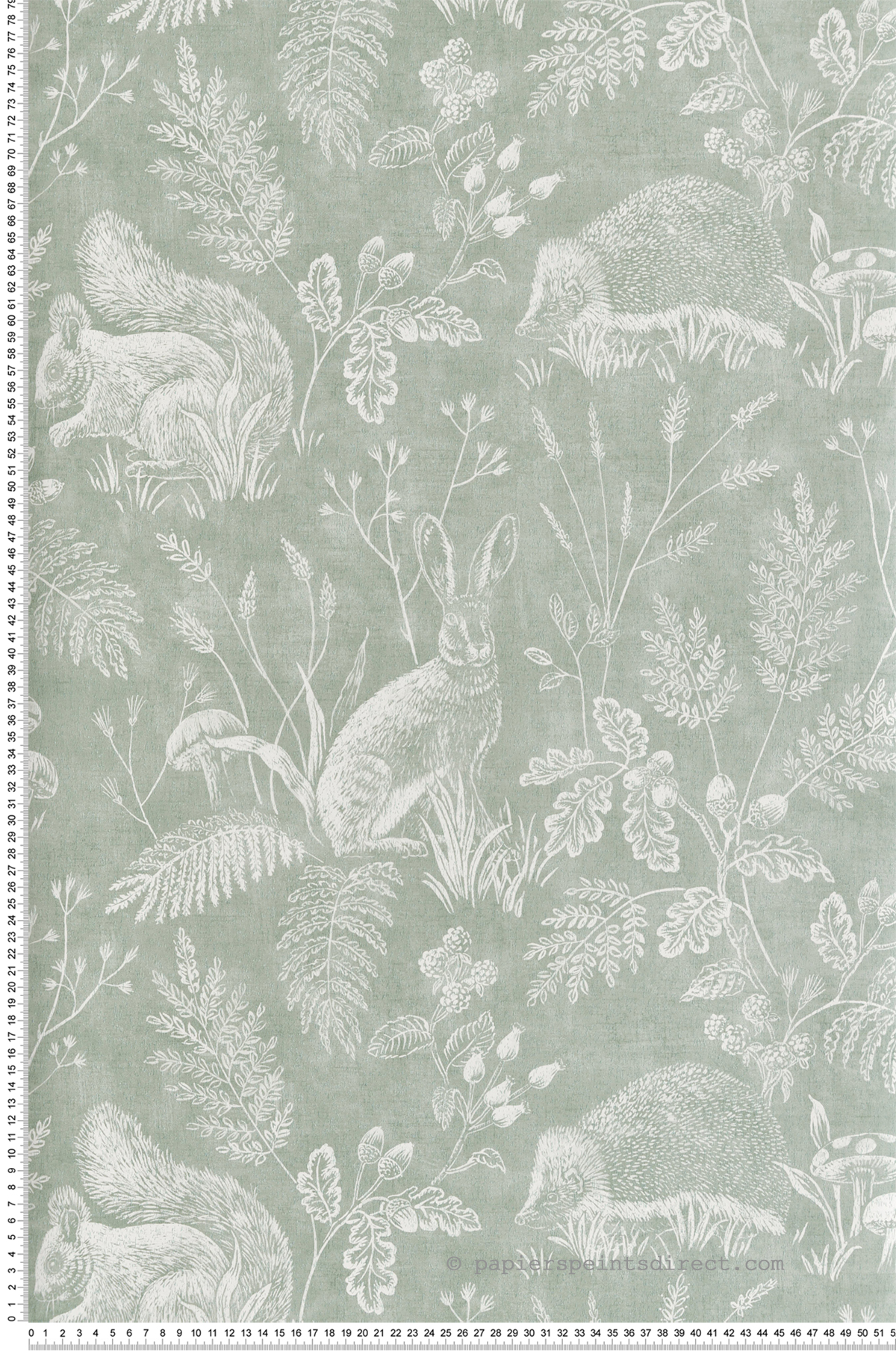 Papier peint Toile de Jouy Animaux Woodland vert - Beaux Arts de Lutèce | Réf. LTC-M1801