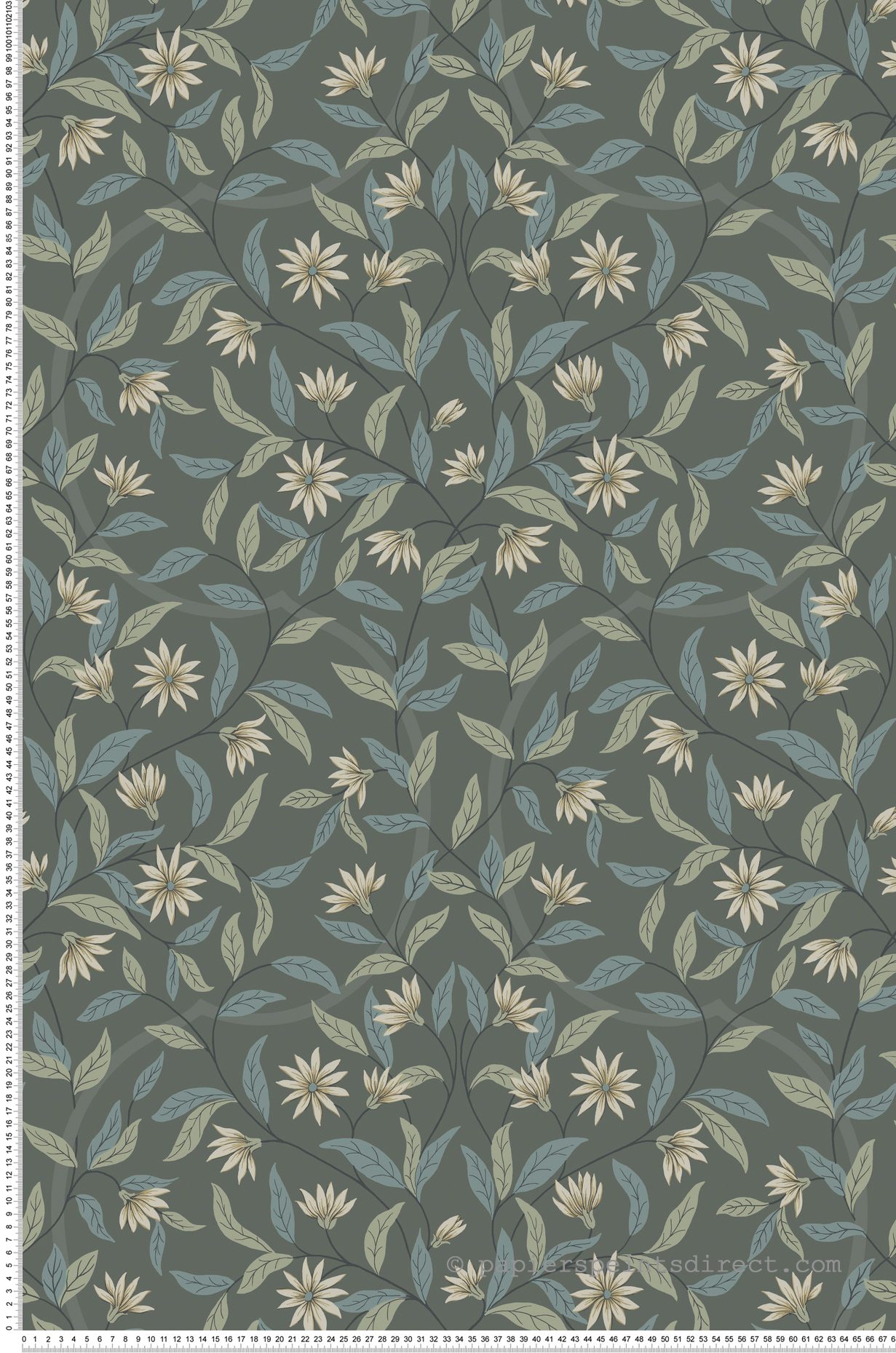 Papier peint Fleur Jasmin bleu gris - Greenhouse de York (Initiales) | Réf. INI-GO8256