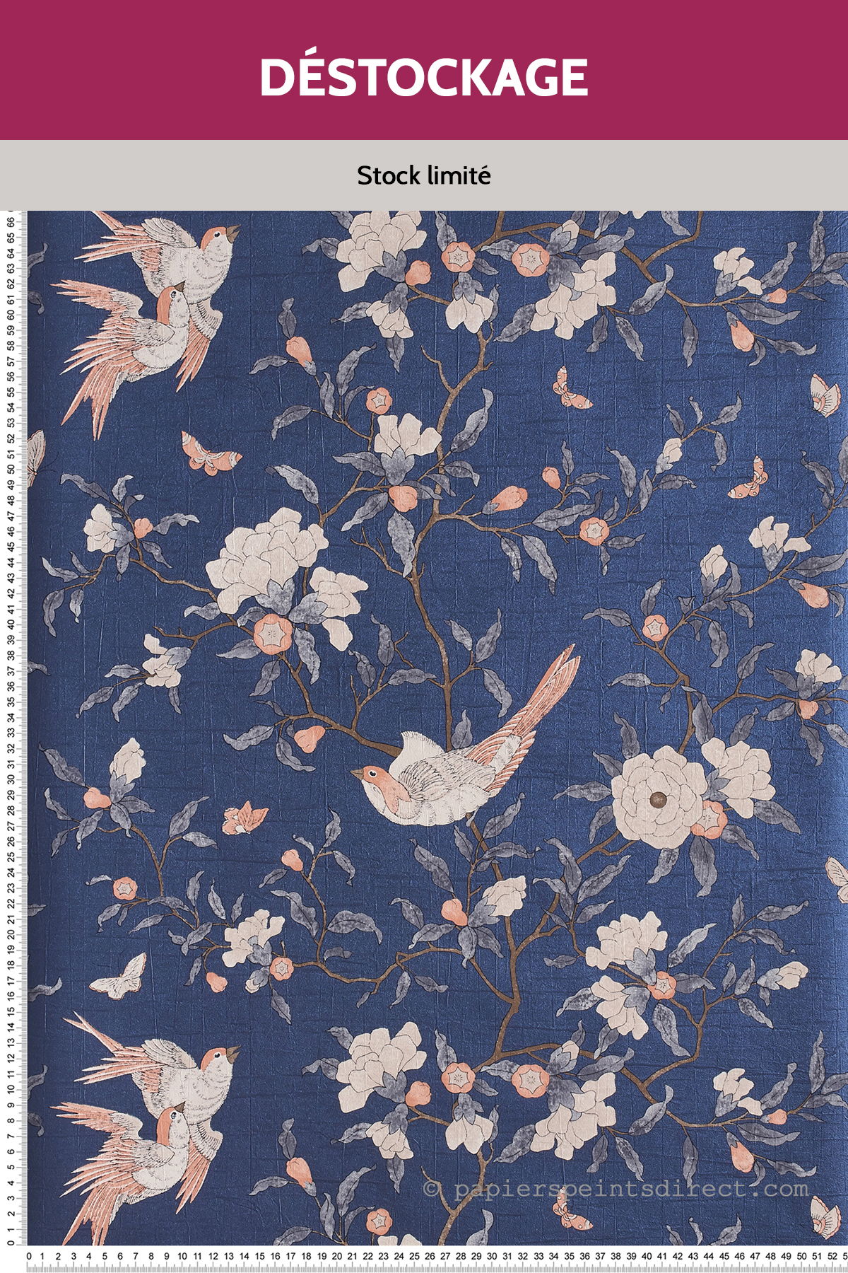 Papier peint Destockage - Fleurs Nara bleu - Natsu de Casadéco