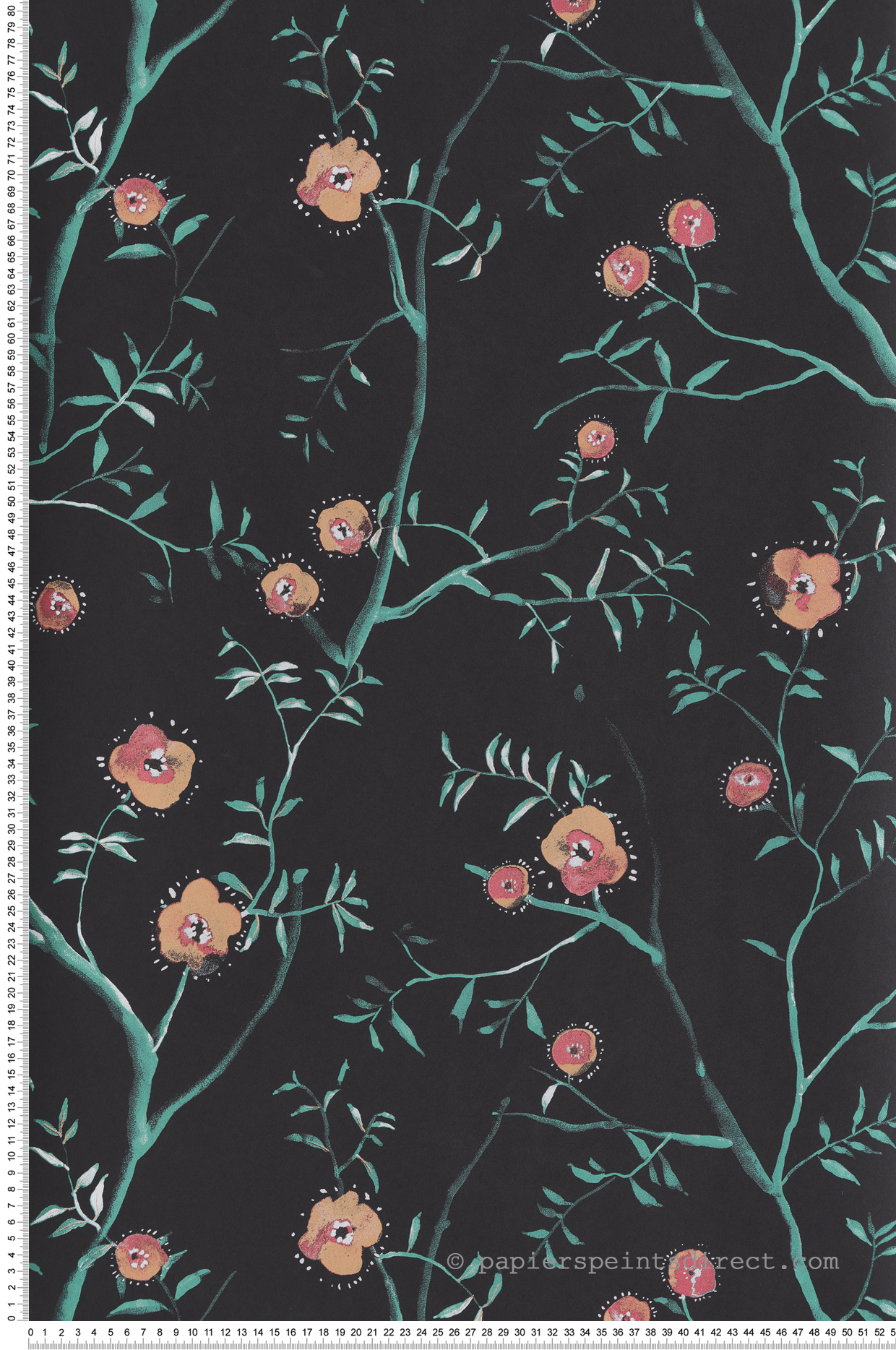 Papier peint Fleurs Japonaises Sari turquoise métallisé - Summer de Masureel | Réf. MAS-SUM203