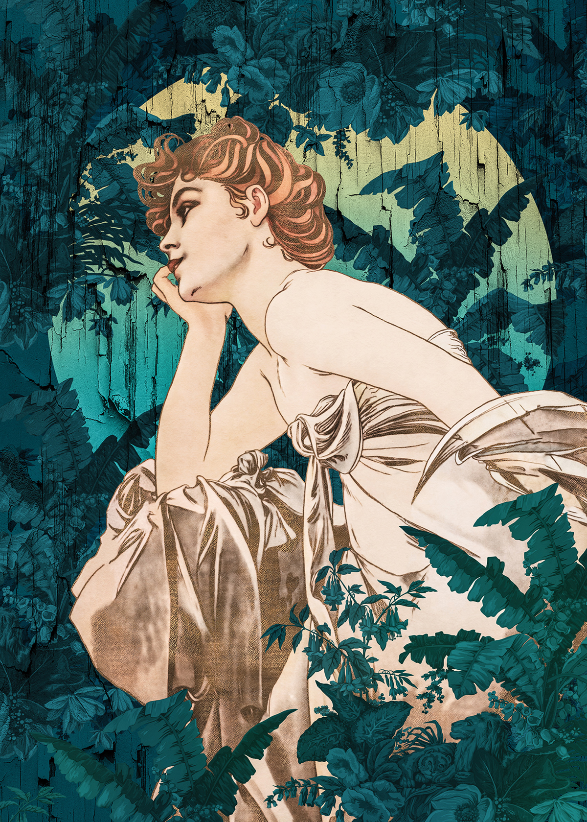 Papier peint panoramique Art déco Songes Vert - Papier peint Komar Heritage