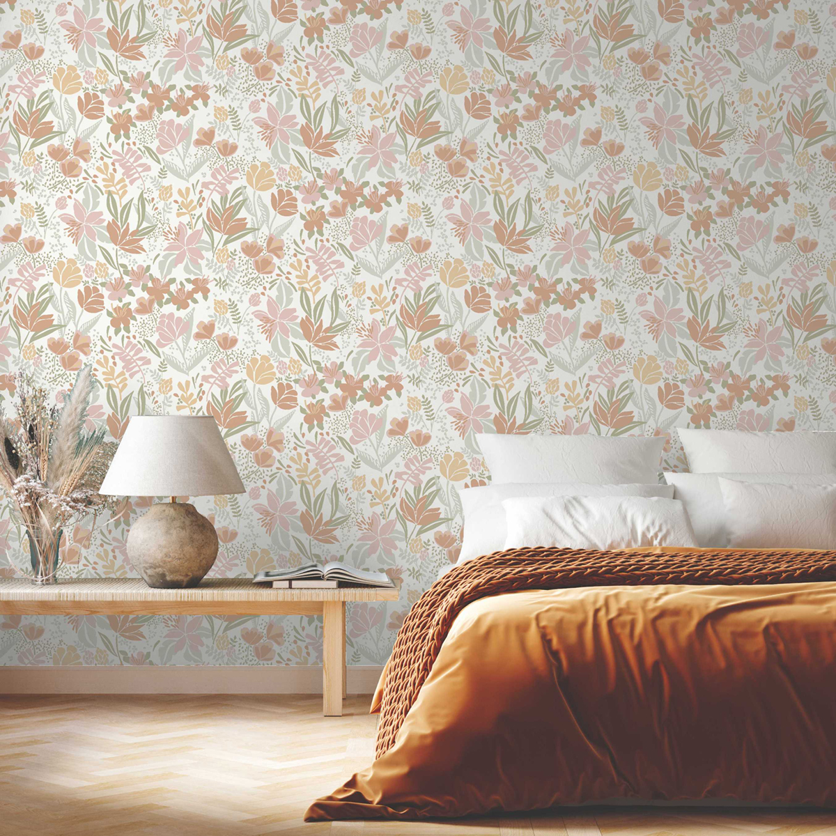 Papier peint Fleurs Graphiques rose orangé - Poésie de Lutèce | Réf. LTC-51253513