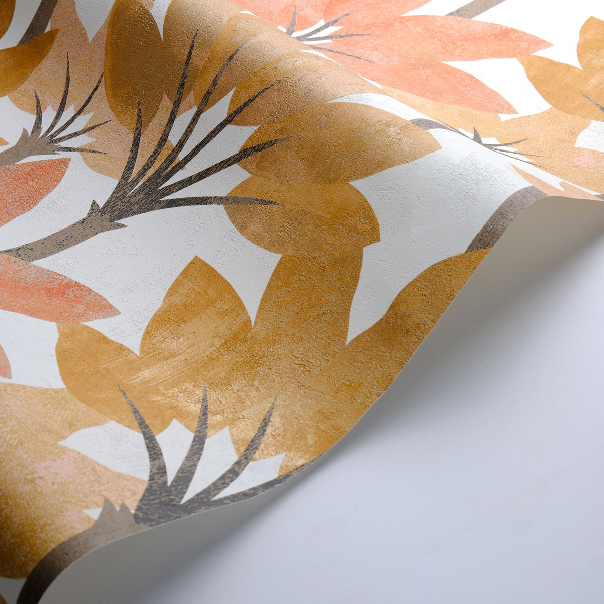 Papier peint Forêt Métallisé Babel curry brique - Babylone de Casadéco AMB5| Réf. BBLN89712310