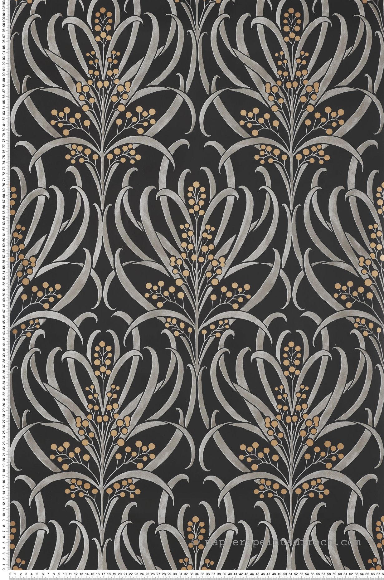 Papier peint Feuillage Baies doré noir - Arts & Crafts d'Initiales | Réf. INI-AC9145