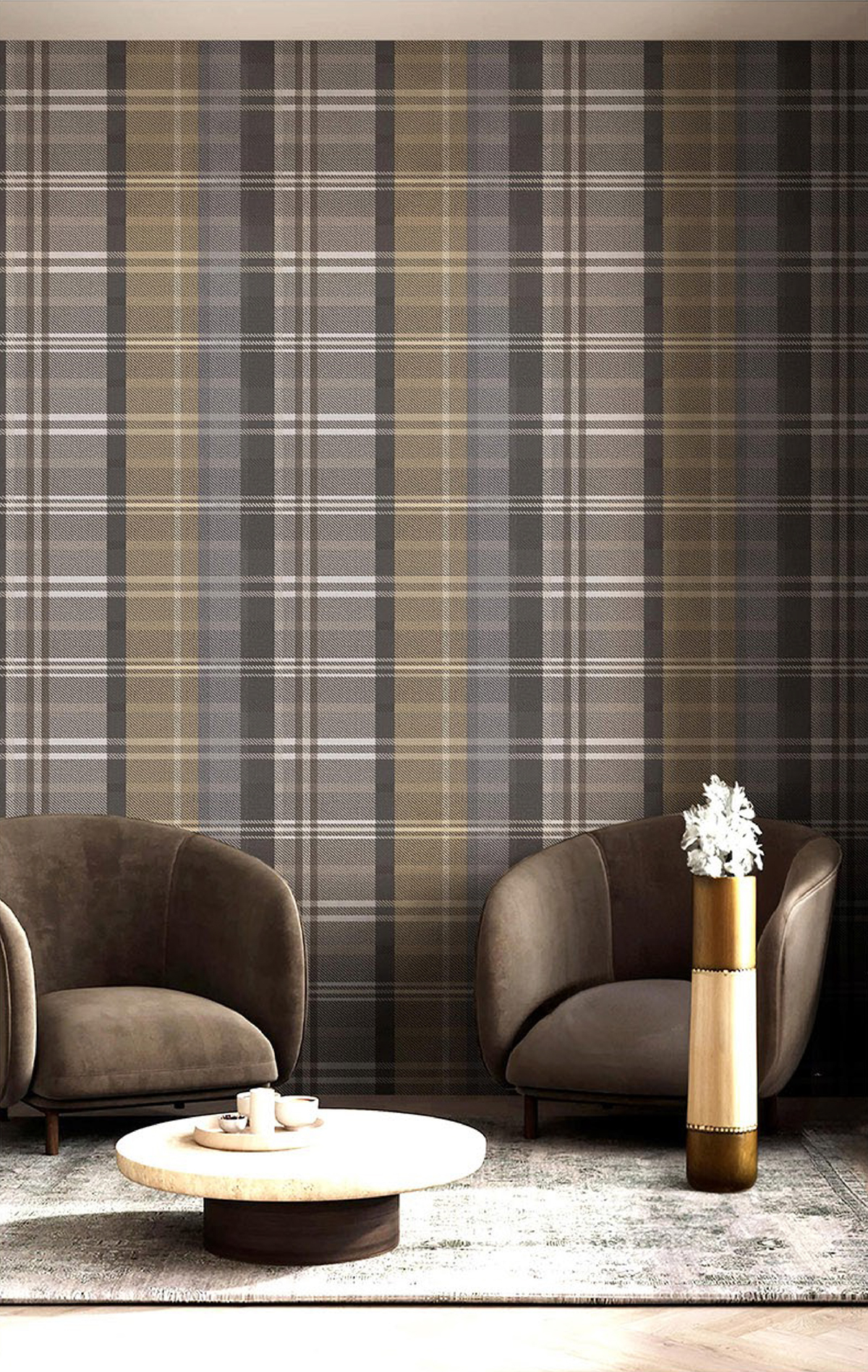Papier peint Grand Tartan Ecossais gris irisé - Maison Paradis de Lutèce | Réf. LTC-MP15569