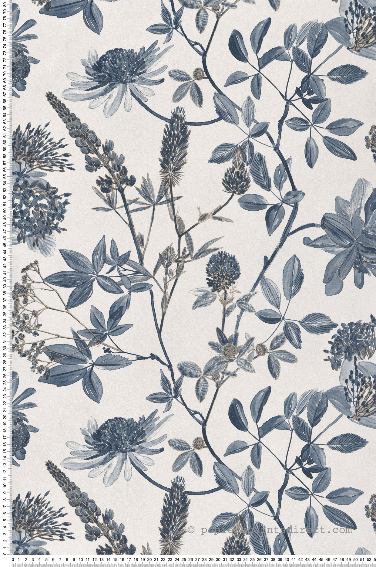 Papier Peint Feuillage Fleuri Aqua bleu marine doré - Elégance d'Ugépa | Réf. UGP-M45801