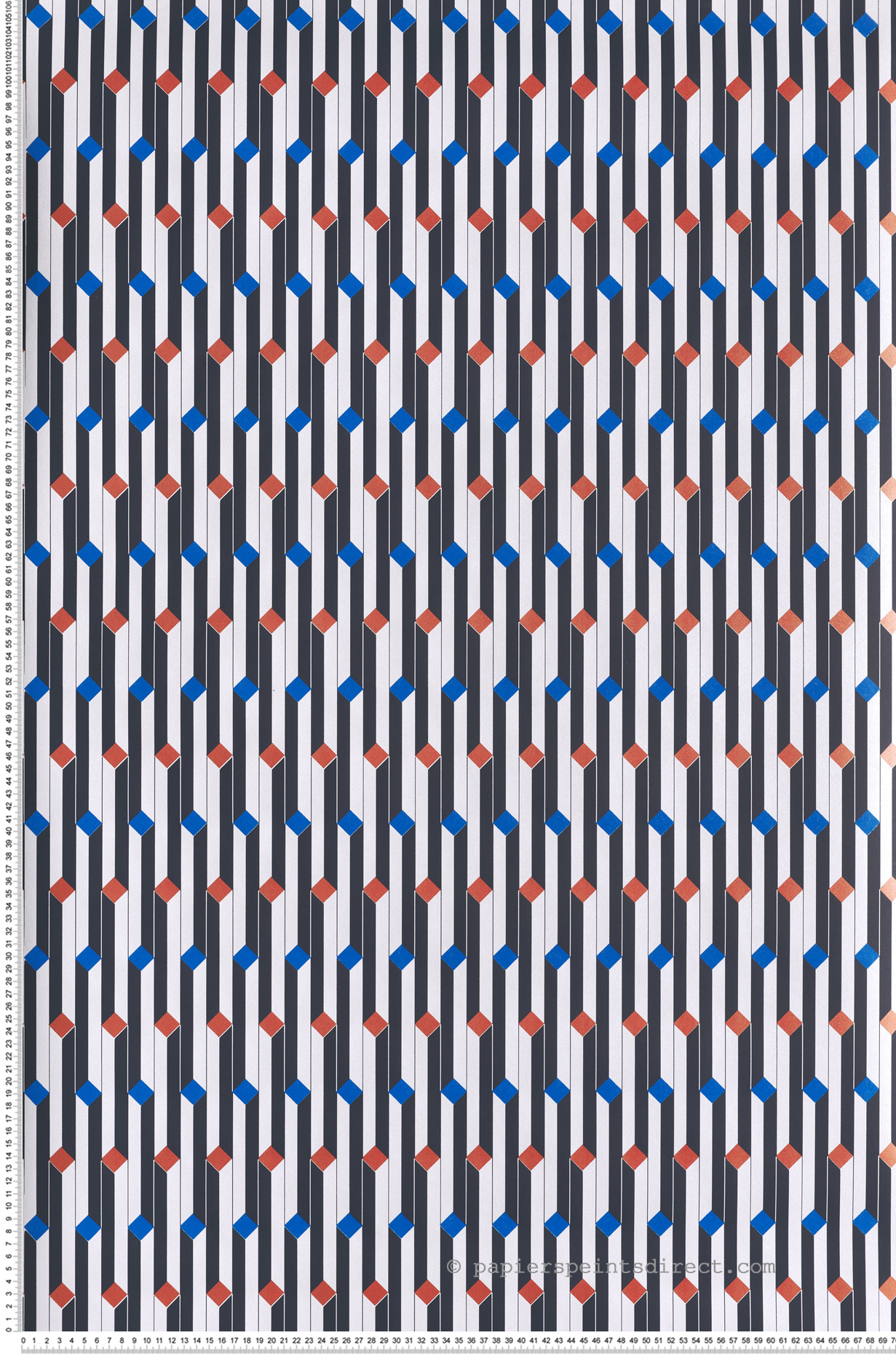 Papier peint Barre Géométrique Suzanne bleu terracotta métallisé - Folies de Masureel | Réf. MAS-FOL502