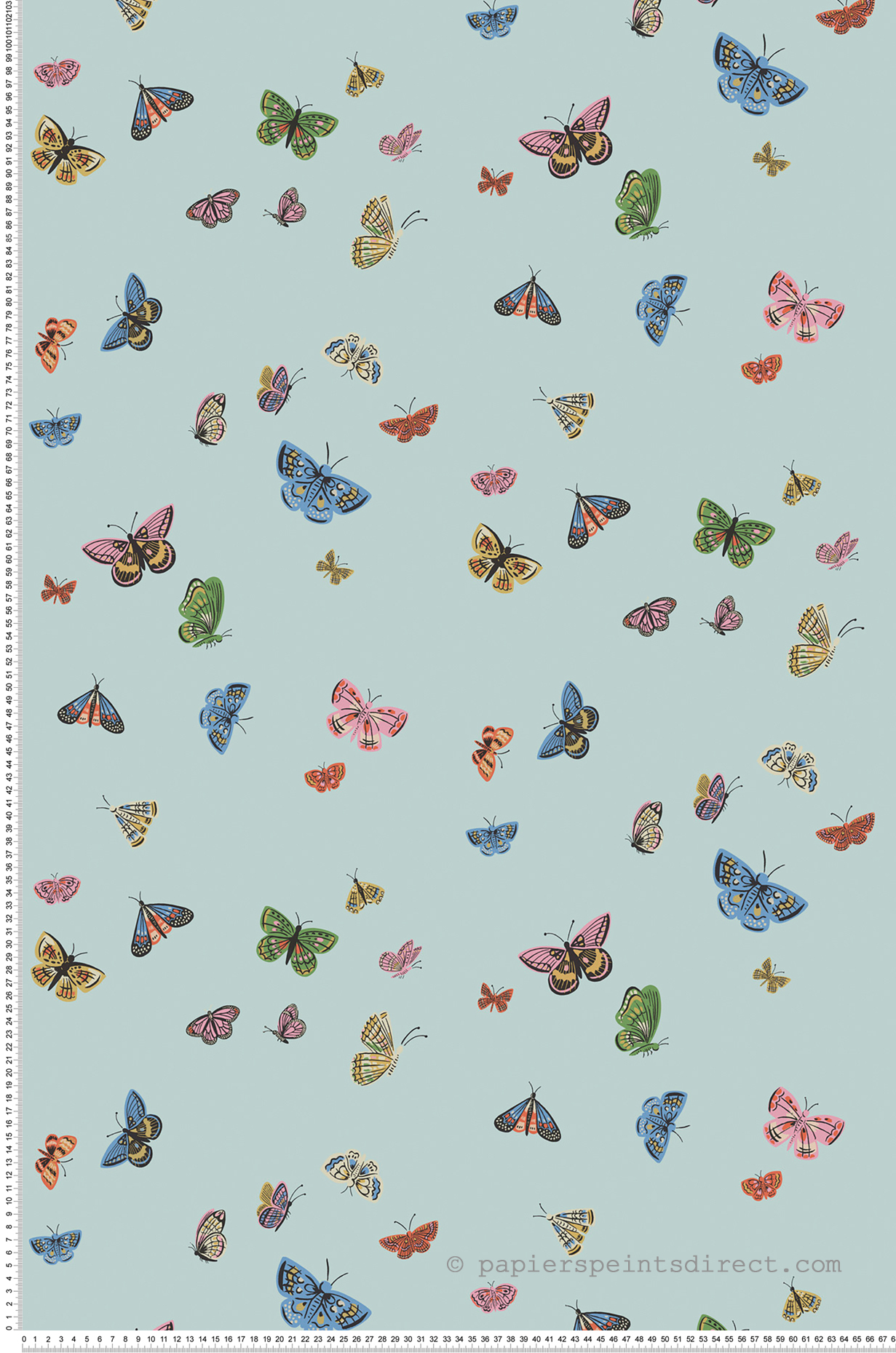 Papier peint Papillons Poétiques House bleu ciel doré - Rifle Paper Co. 3 de York (Initiales) | Réf. INI-RF7414