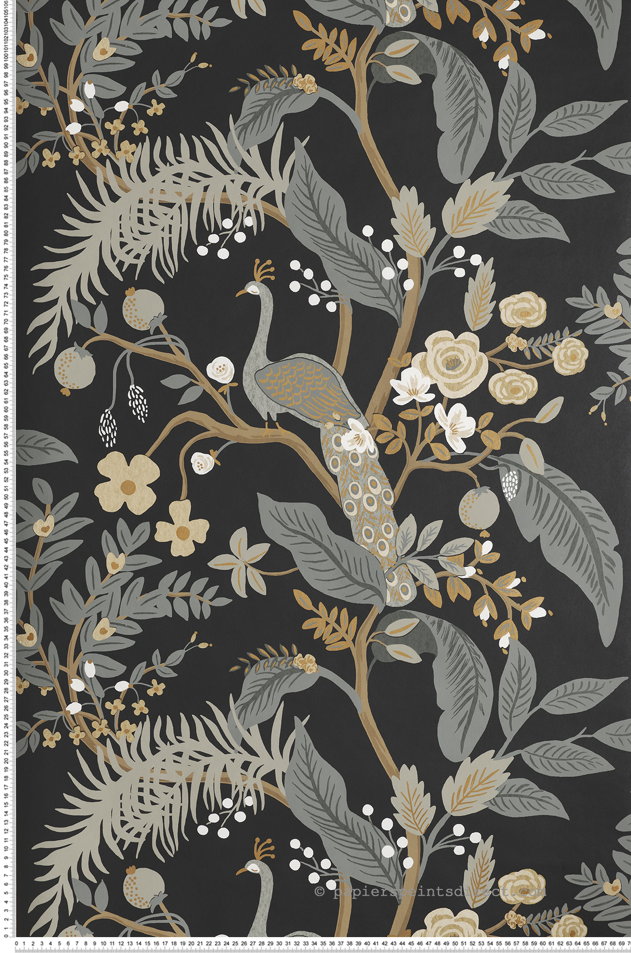 Papier peint Nature Peacock noir - Rifle Paper Co. d'Initiales | Réf. INI-RI5170