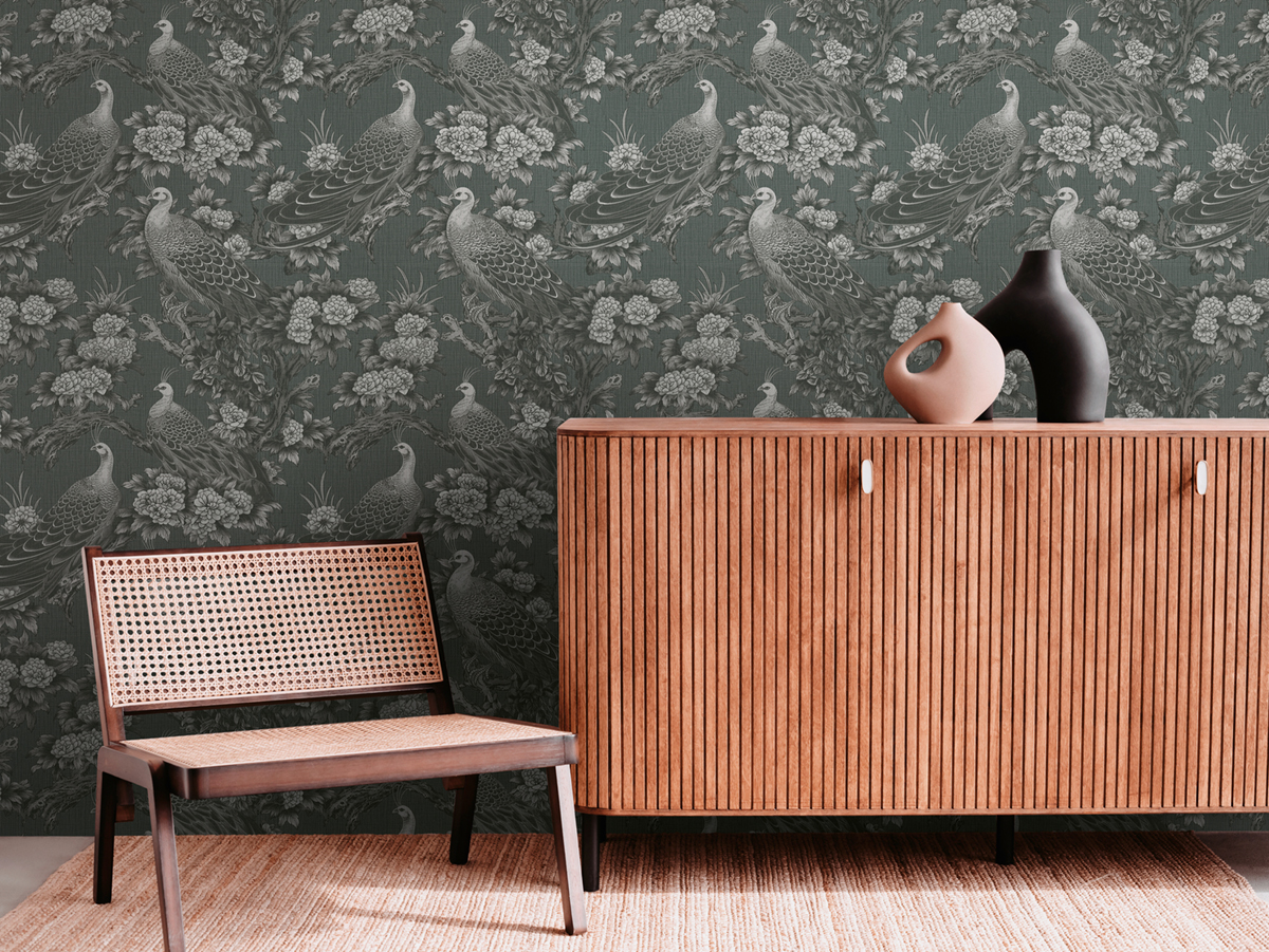 Papier peint Jardin Paon anthracite noir - Metropolis Michalsky 6 de Livingwalls AMB2 | Réf. AS-399821