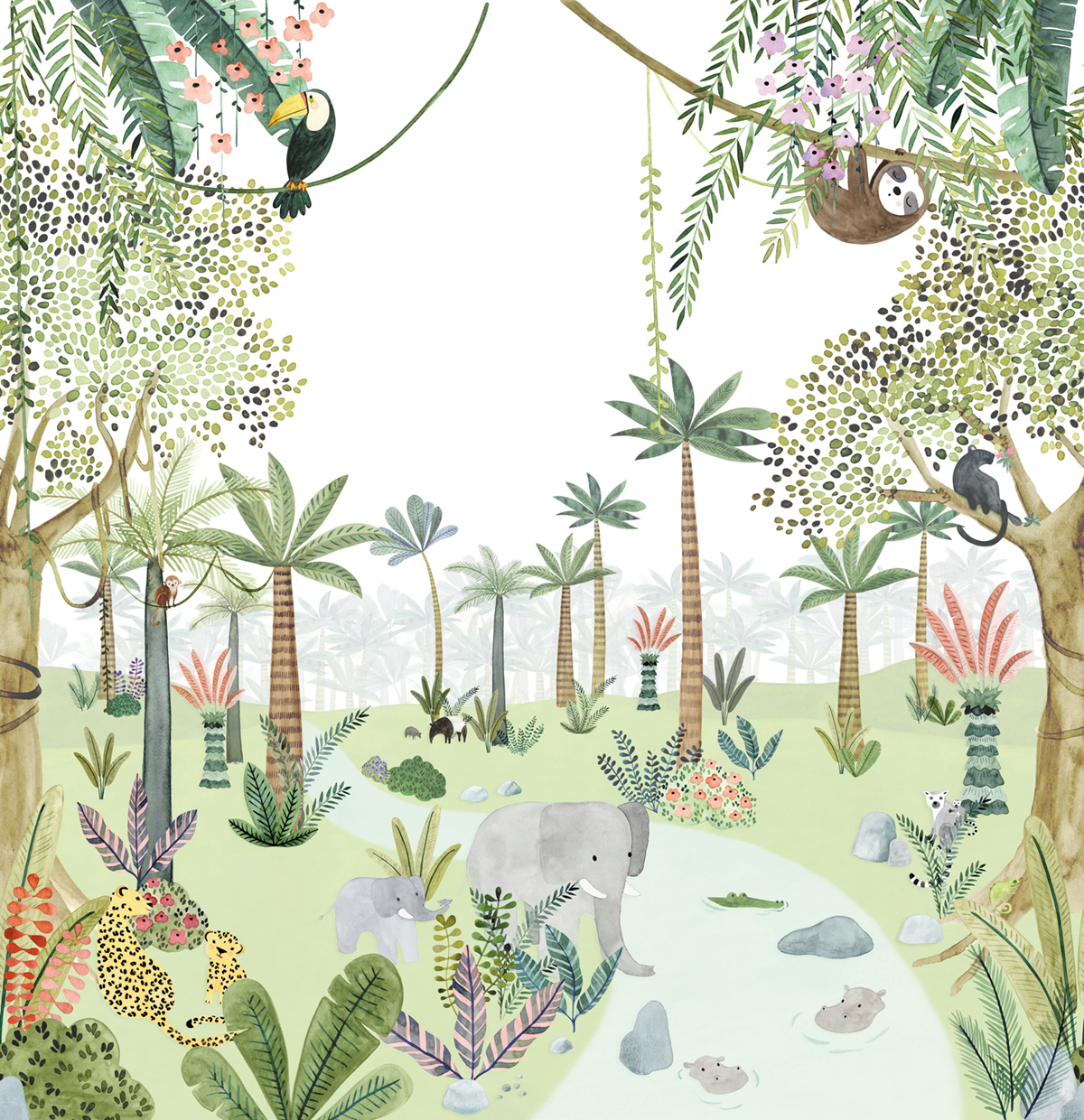 Papier peint panoramique Animaux in the Heart of the Jungle L vert 300X310 - Once Upon A Time 2 de Casadéco | Réf. OUTD200697509