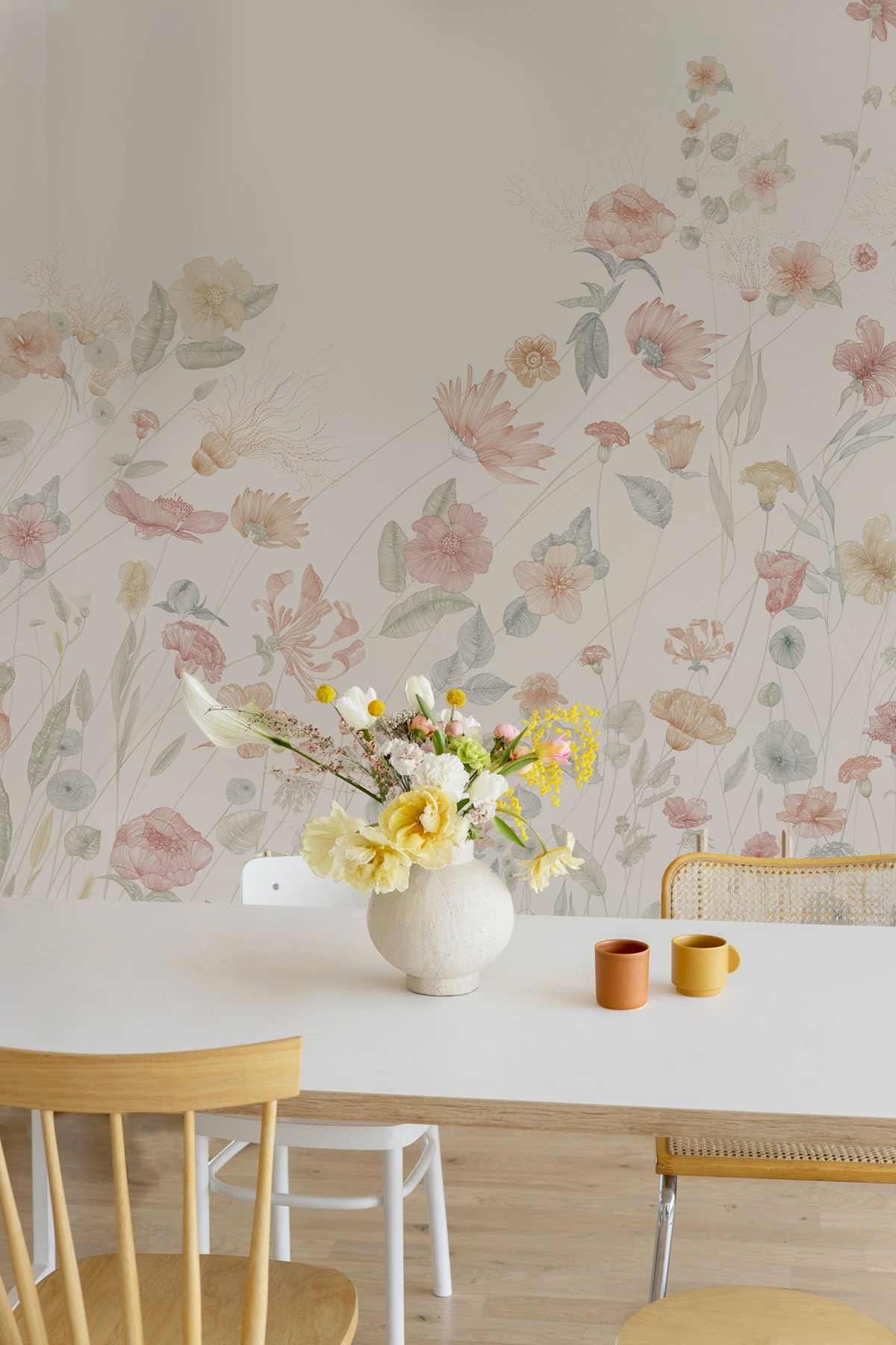 Papier peint panoramique Fleurs Prairie Pastel A+B+C - 1/2/3/4/5/6/7/8/9 - Isidore Leroy AMB2