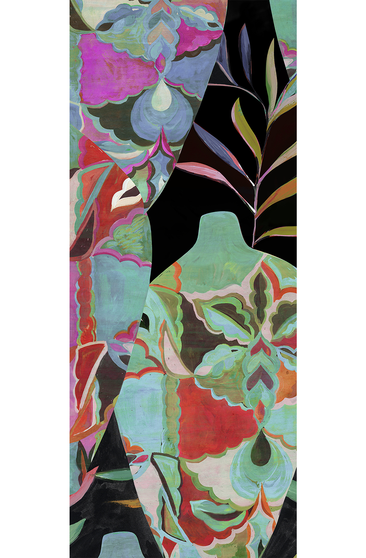 Papier peint panoramique Pot Fleuri Amphor noir - B H260 - Wall Designs IV de Masureel | Réf. MAS-DG4AMP1012-260