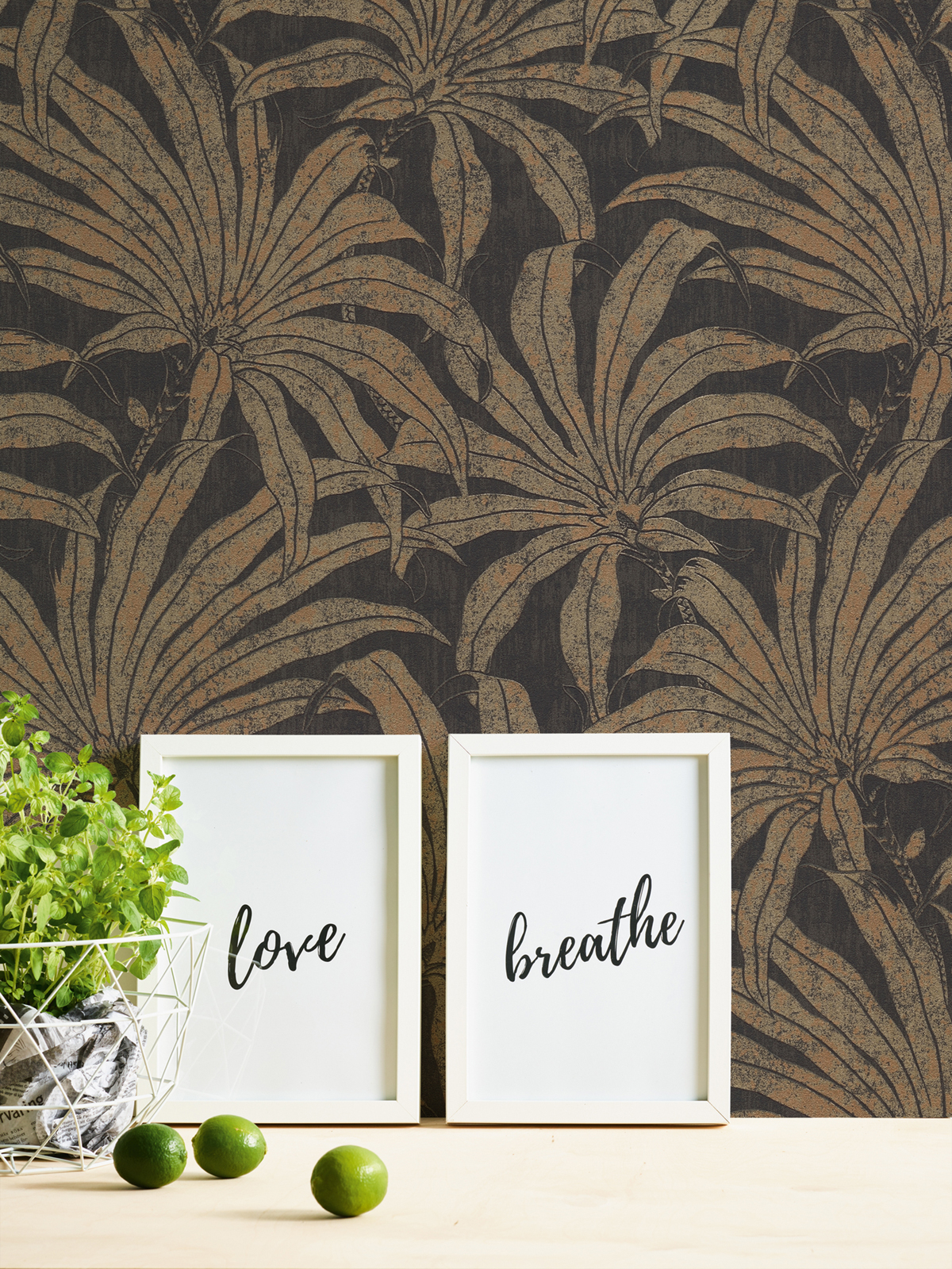 Papier peint Palmier Alizea anthracite doré - Jade 2 d'A.S. Création AMB2 | Réf. AS-395011