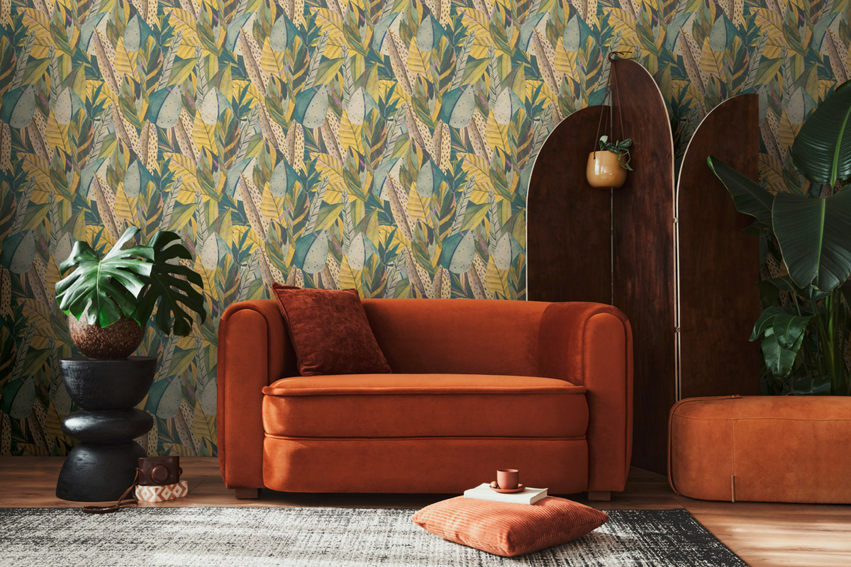 Papier peint Feuillage Ethnique moutarde - Anna D'Andrea d'A.S. Création AMB2| Réf. AS-782201