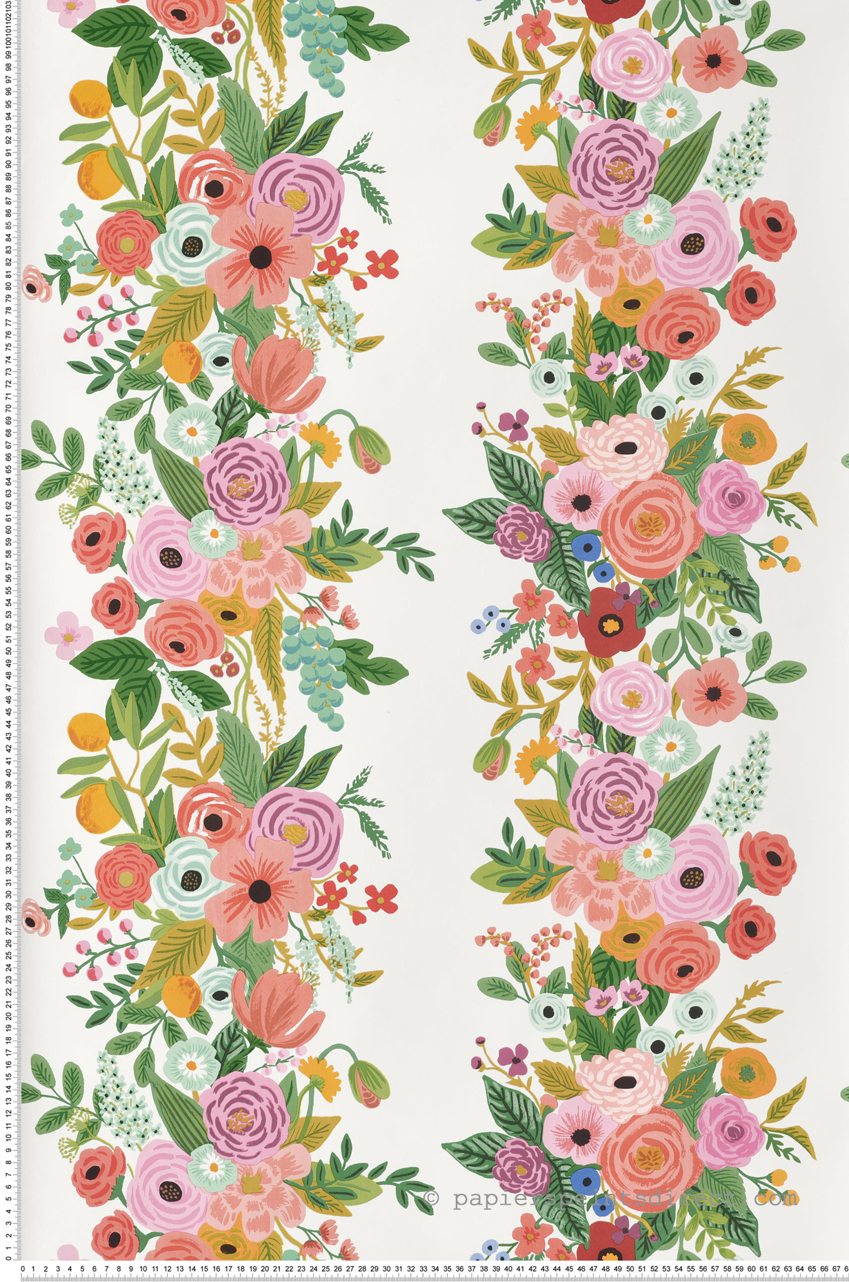 Papier peint Rayure Fleur Garden Party multicolore - Rifle Paper Co. 2 de York (Initiales) | Réf. INI-RP7310