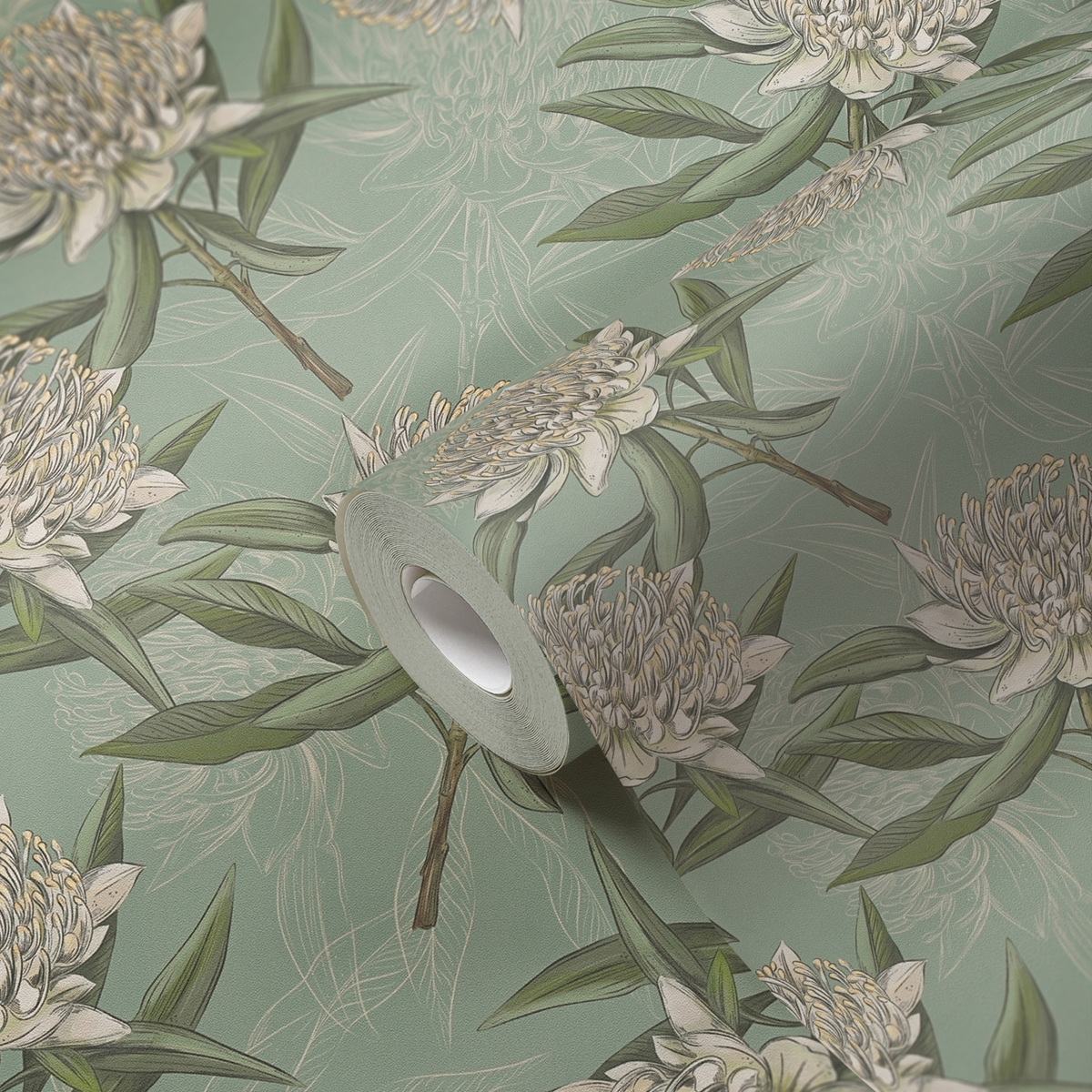 Papier peint Grande Fleur vert de gris - Drawn Into Nature de Livingwalls AMB5| Réf. 39432-2