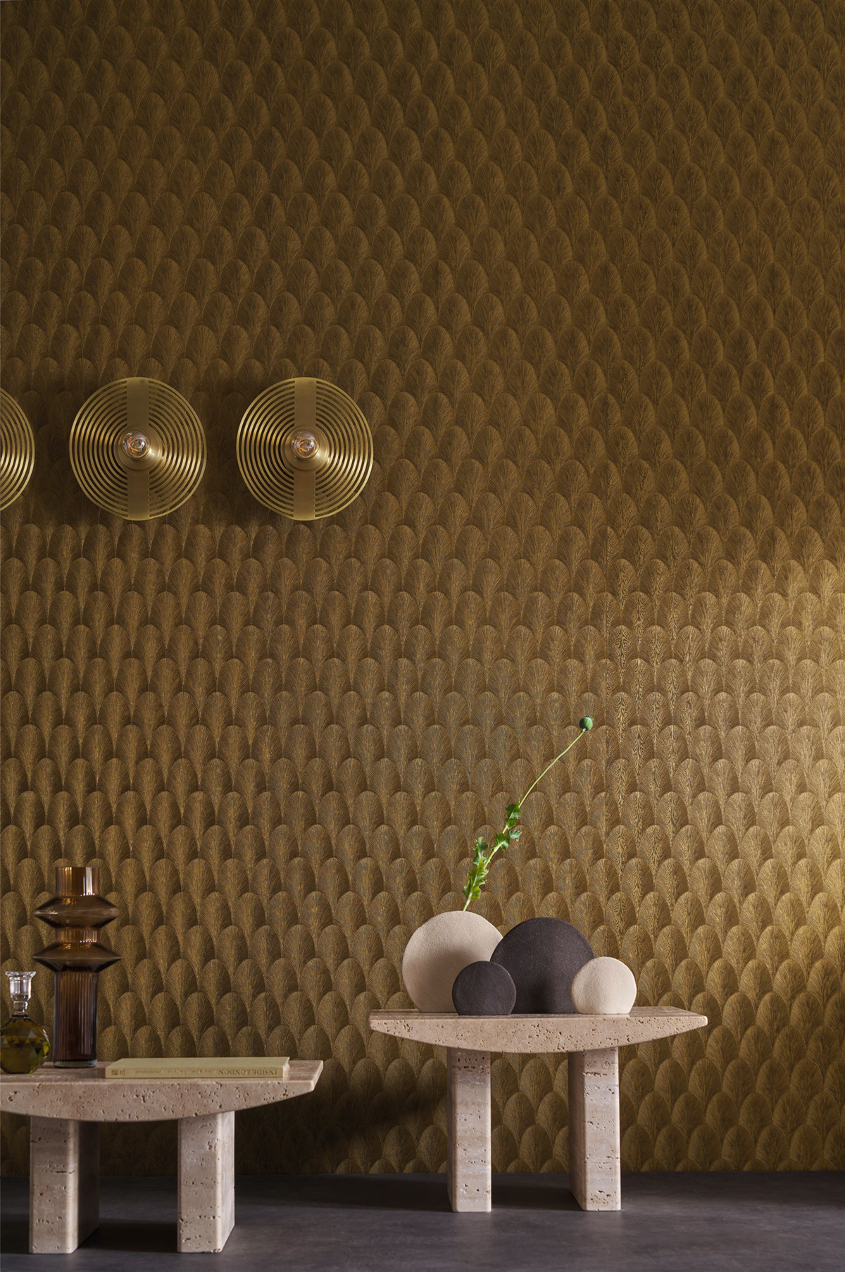 Papier peint Art Déco Tourmaline doré foncé - Métal de Casamance | Réf. CAS-75782038