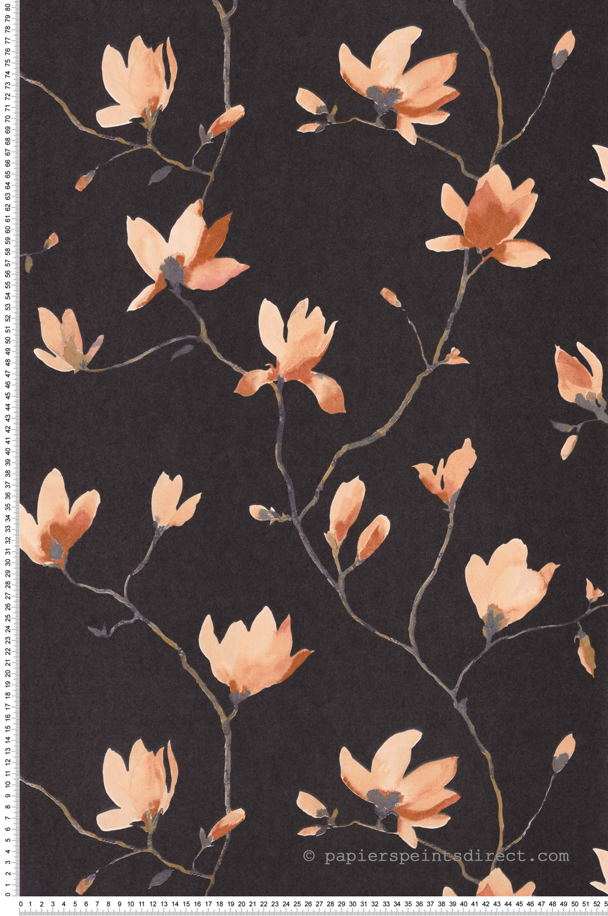 Papier peint Fleurs Suzhou orange noir - Gardens de Casadéco | Réf. GADN82363680