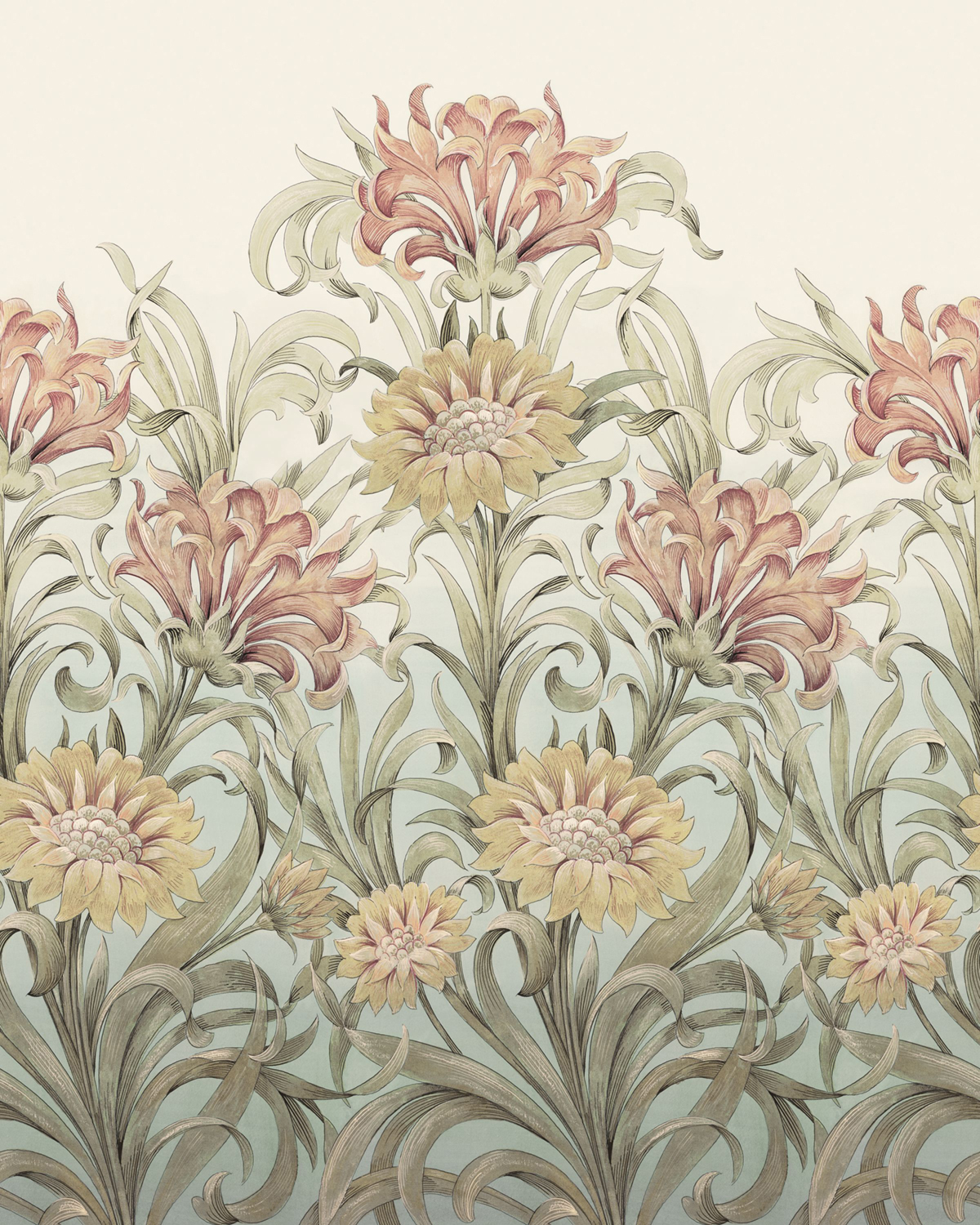 Papier peint panoramique Fleurs Ballet S vert bordeaux 200X250 - Heritage de Casadéco | Réf. HETA201257205