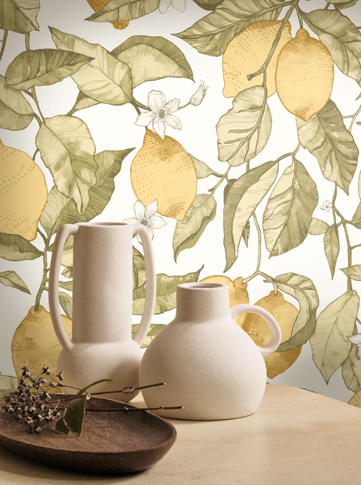 Papier peint Citronnier Contemporain jaune citron blanc - Soliflore de Casadéco AMB2 | Réf. SOLI200277227