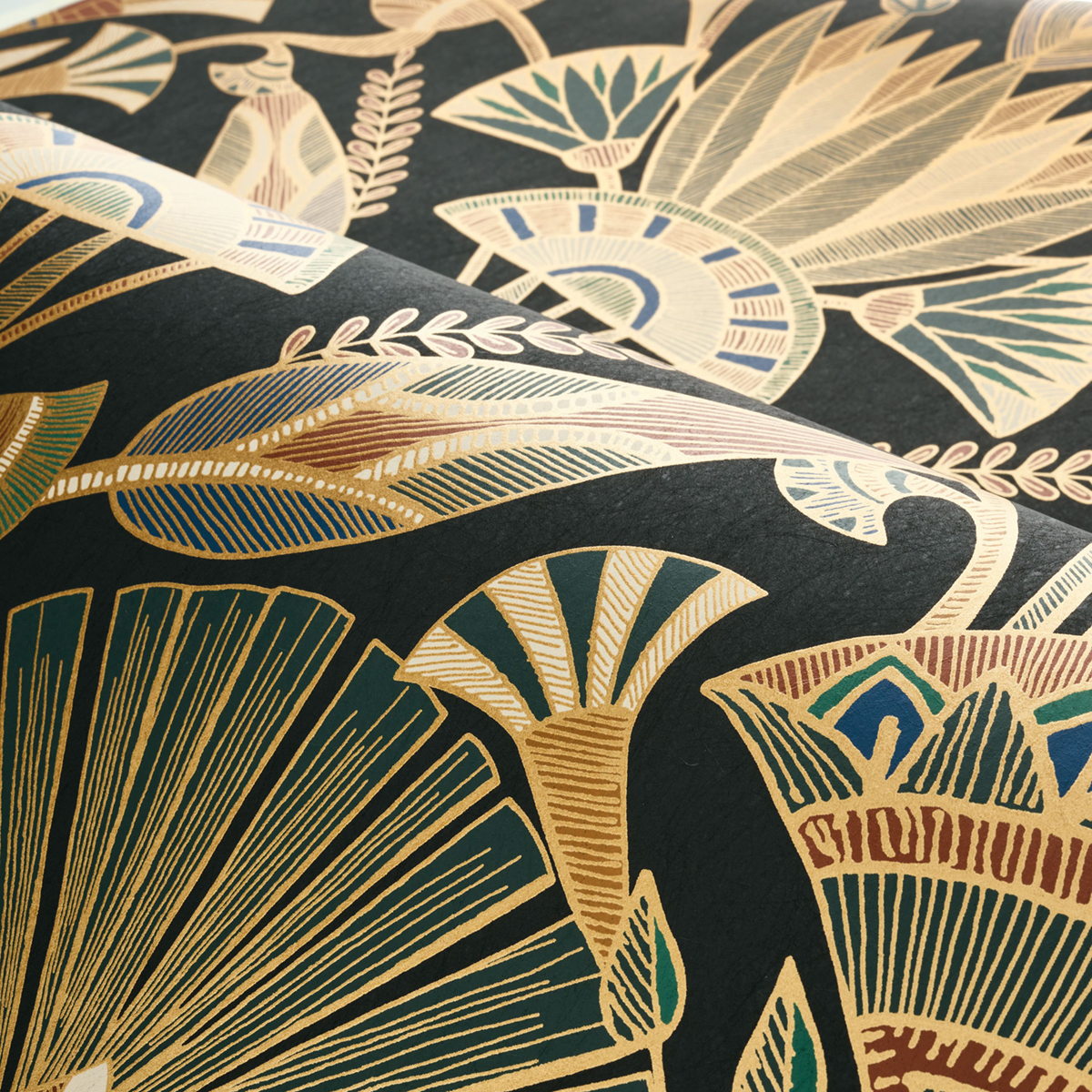 Papier peint Egypte Denderah noir multicolore doré - Bord Du Nil de Casamance AMBV | Réf. CAS-76130508