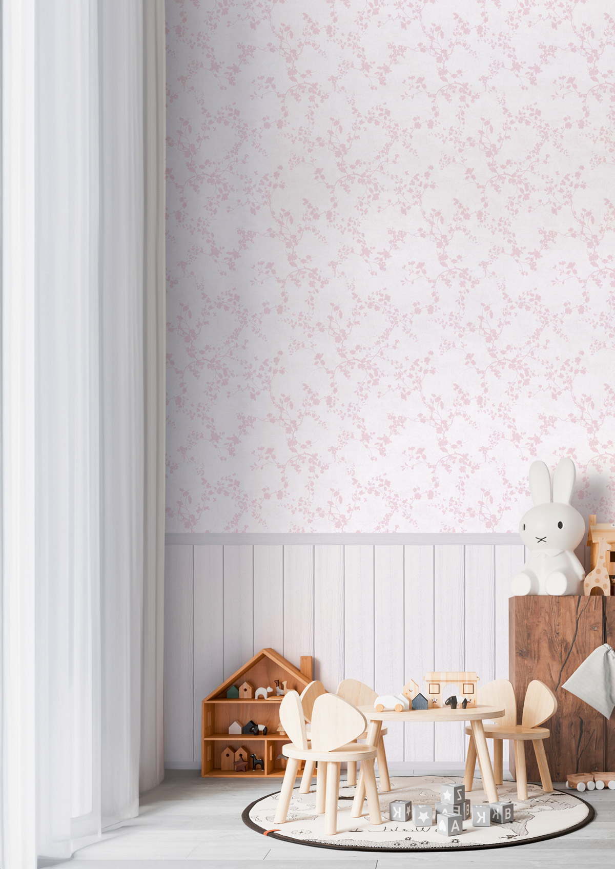 Papier peint panoramique Fleuri Soubassement rose - Lilly & Luis d'A.S. Création AMB2 | Réf. AS-770751