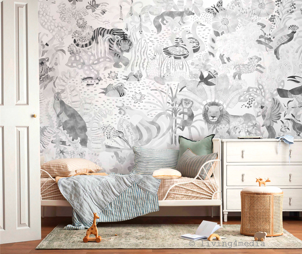 Papier peint panoramique Les 5 Continents Grisaille A - 1/2/3/4 - Isidore Leroy