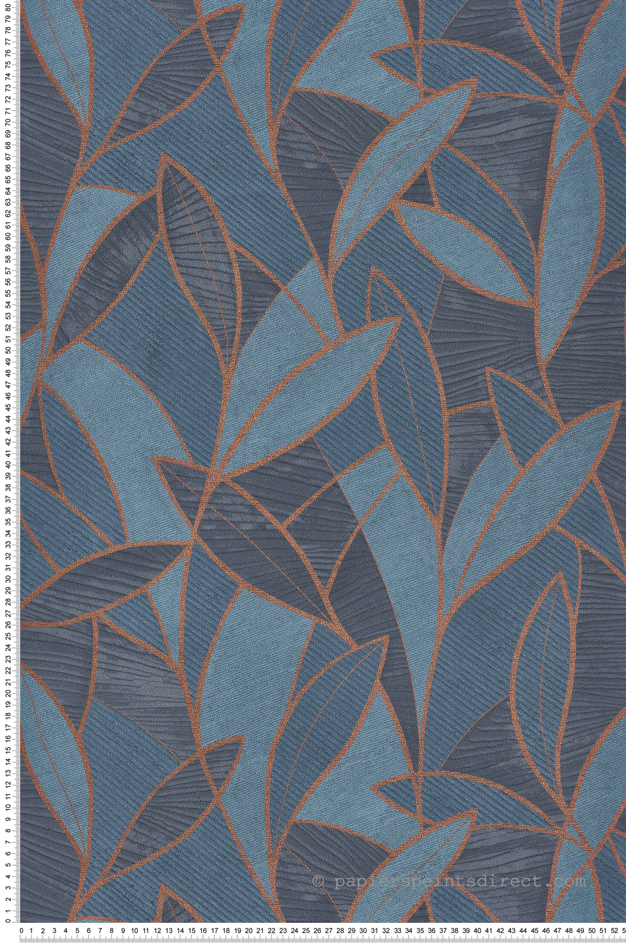 Papier peint Feuille Graphique Sculptée bleu foncé cuivré - Allure de Lutèce | Réf. LTC-AL26232