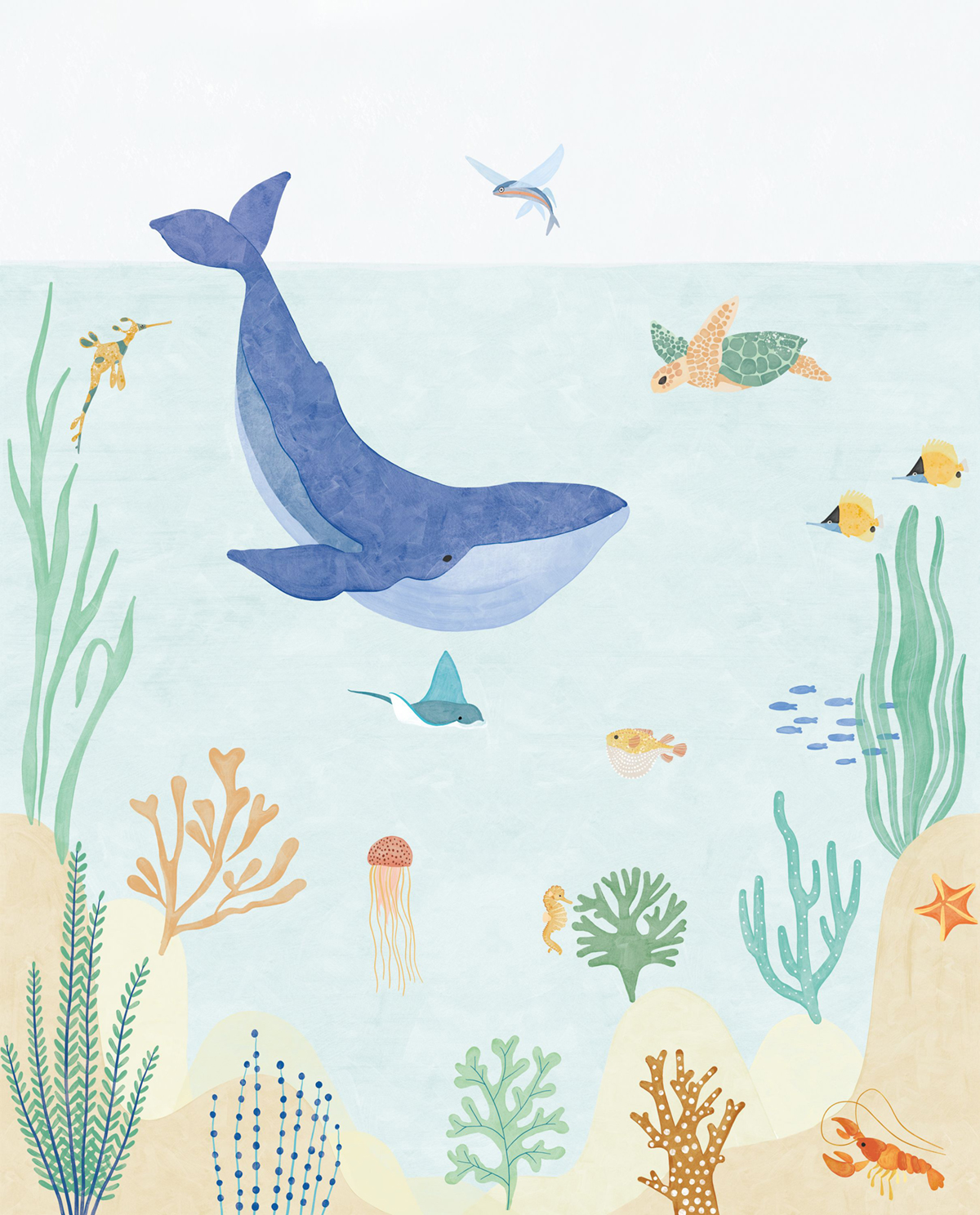 Papier peint panoramique Baleine Monde de la Mer bleu L 250X310 - Les Minis Mondes de Casélio | Réf. MNM105666002