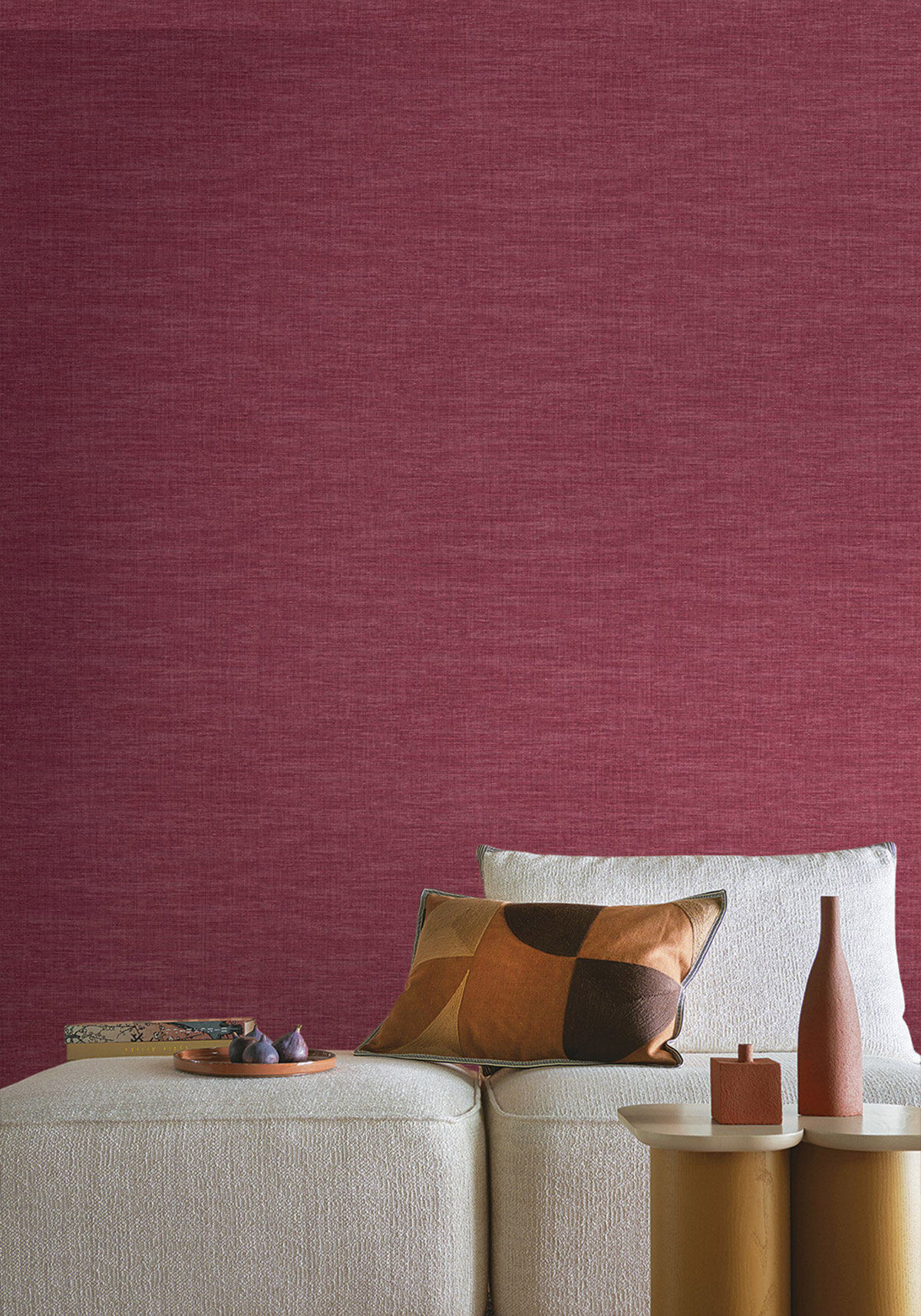 Papier peint Lin Shinok rose grenat - Le Lin 3 de Casamance | Réf. CAS-F73819976