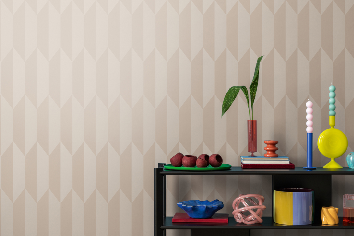 Papier peint Damier Graphique Groove blanc métallisé - Cosmoliving d'A.S. Création | Réf. AS-790861