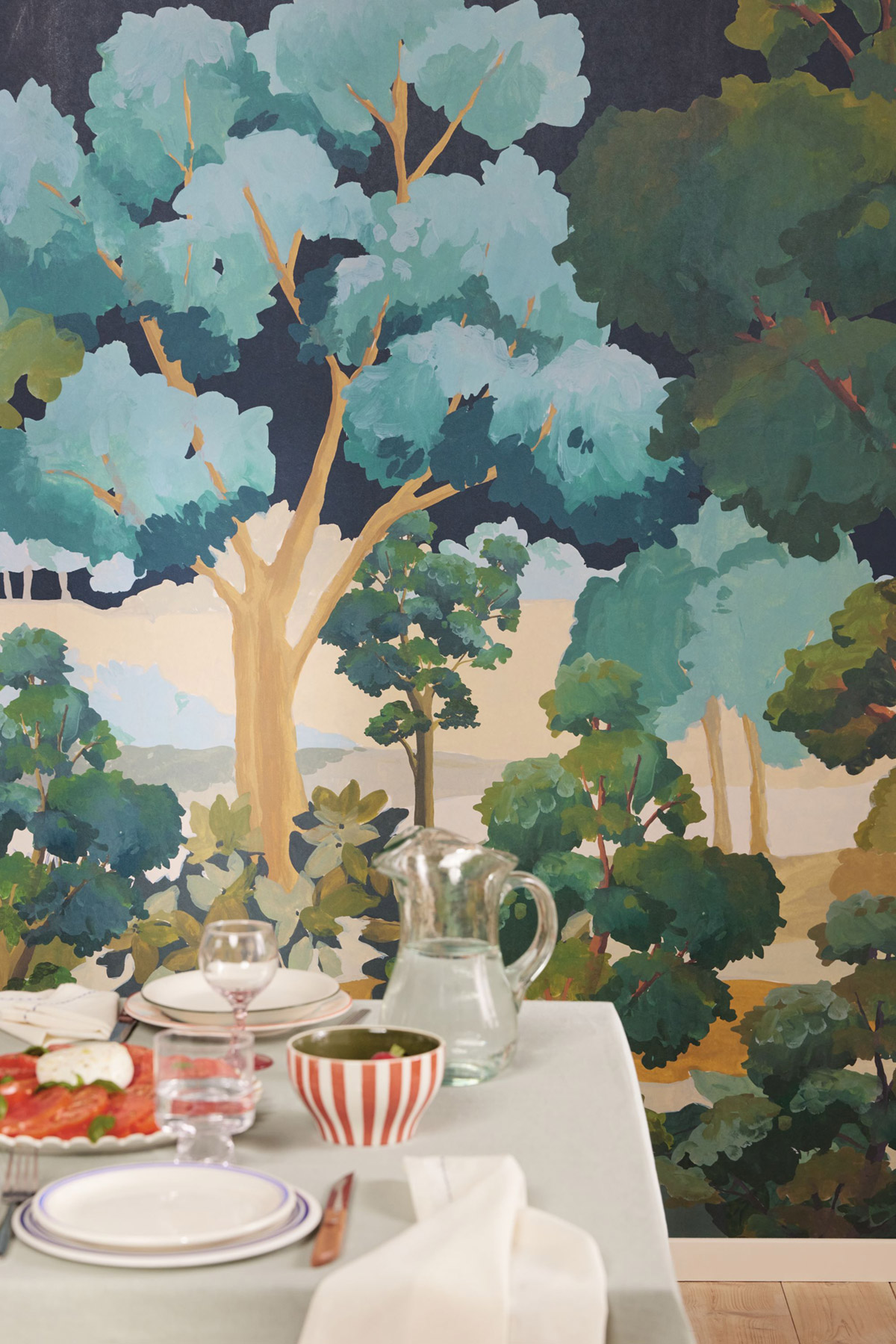 Papier peint panoramique Forêt l'Été Indien bleu S 200X250 - Balade de Casélio | Réf. BLD106159005