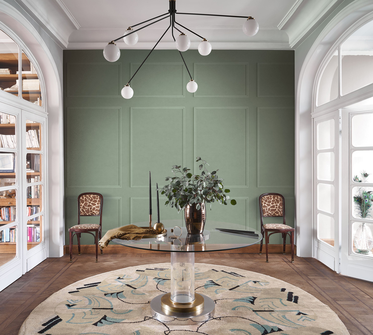 Papier peint panoramique Moulure le Grand Salon vert 90X310 - Moulures & Co de Casadéco | Réf. MOCO200207324