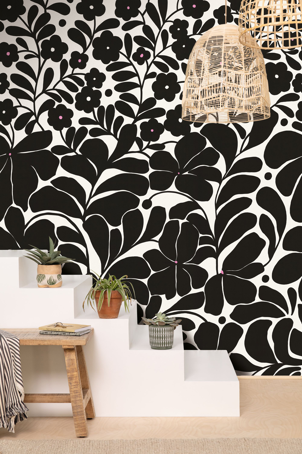 Papier peint panoramique Floral Graphique Blooming noir blanc L 200X310 - Pimp My Wall de Casélio | Réf. PMW104849004