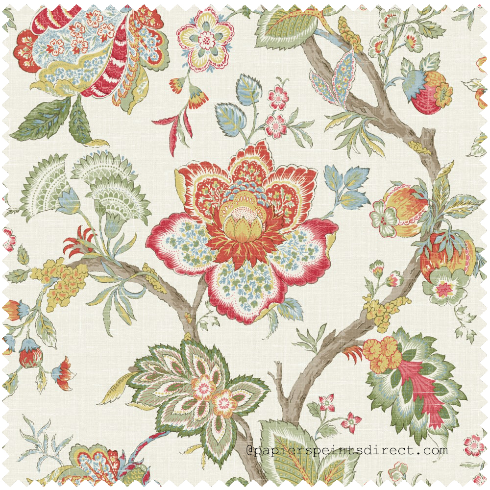 Tissu Fleur Bernadette Ramage Botanique multicouleurs beige - French Country d'Initiales | Réf. INI-FC62604F