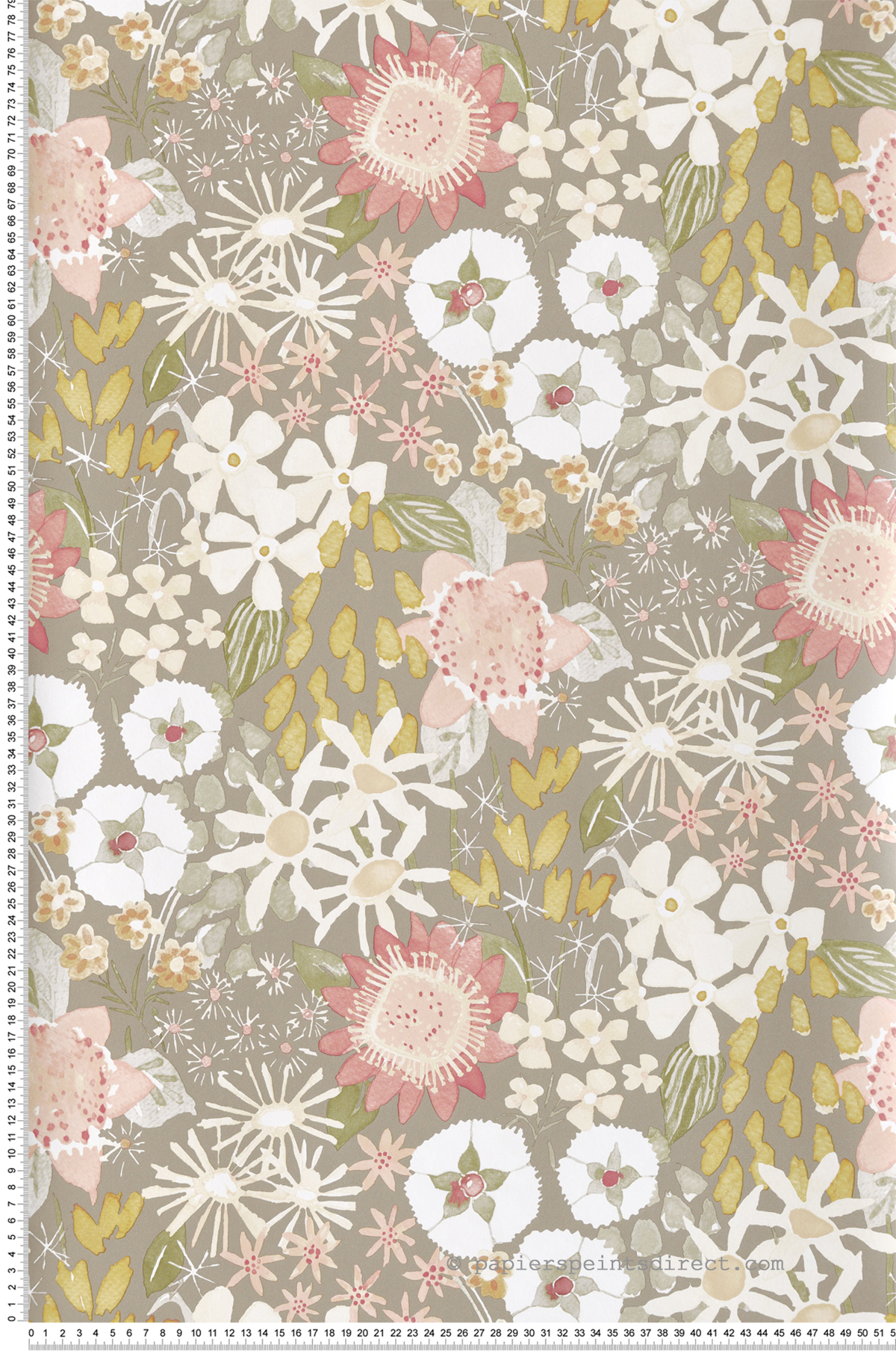 Papier peint Fleur Peinte Karina rose grège - Delicatesse de Lutèce | Réf. LTC-FD26521