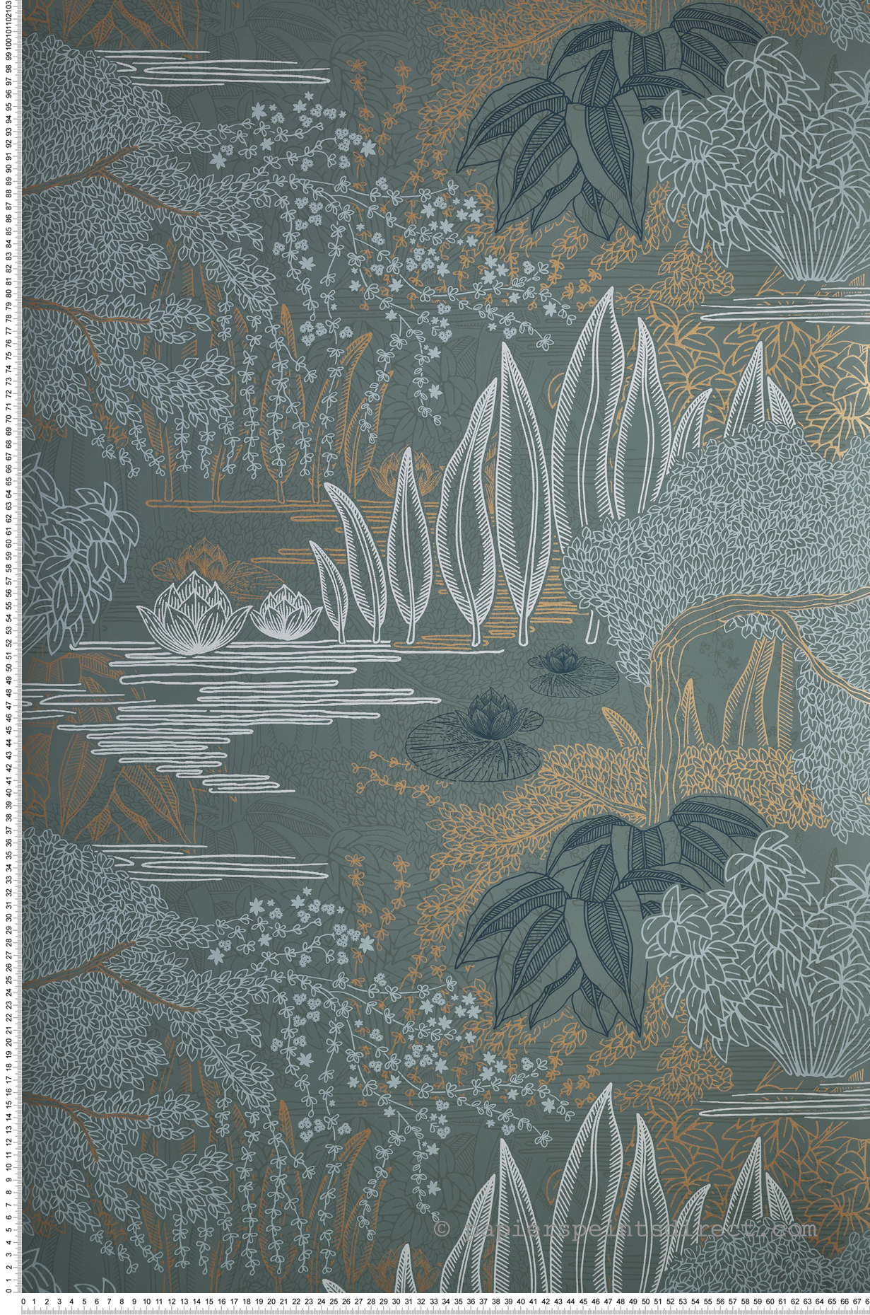 Papier peint Jardin Jasmin vert de gris doré - Square Jasmin de Casamance | Réf. CAS-75680202