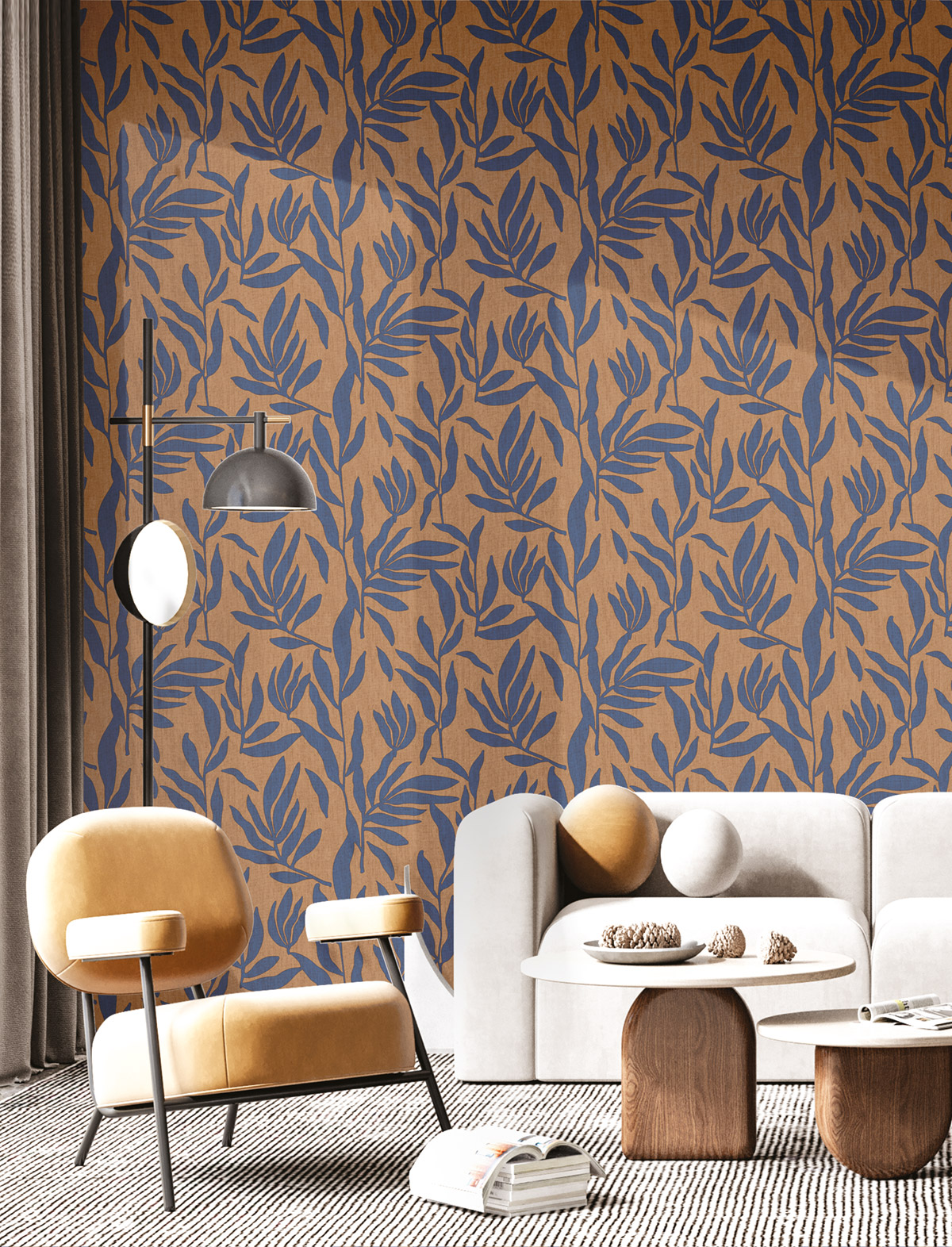 Papier peint Feuille Moderne bleu - Seven de Montecolino | Réf. MC-30144