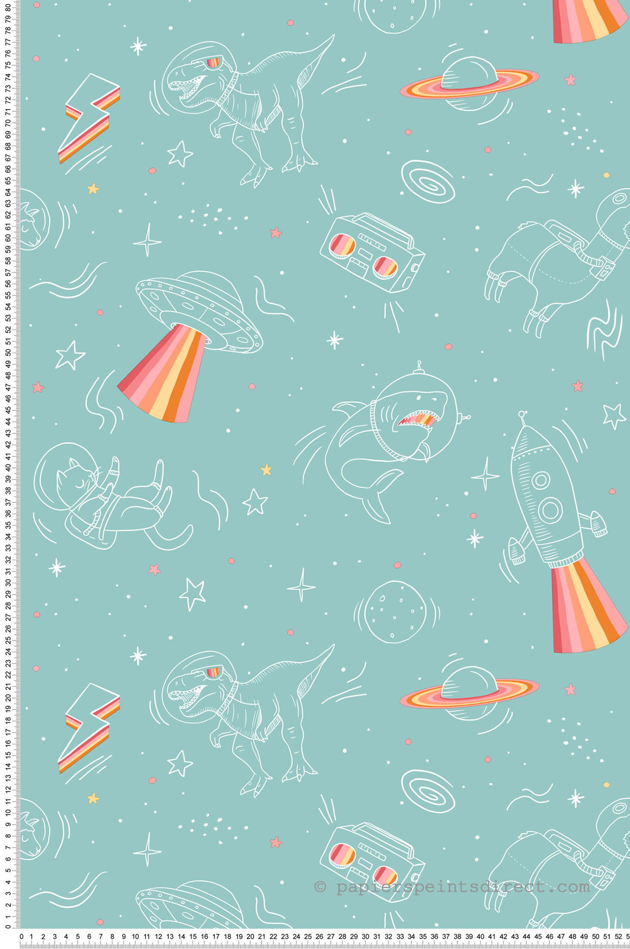 Papier peint Animaux dans l'Espace bleu clair et rose - La belle histoire d'Ugépa | Réf. UGP-M36804