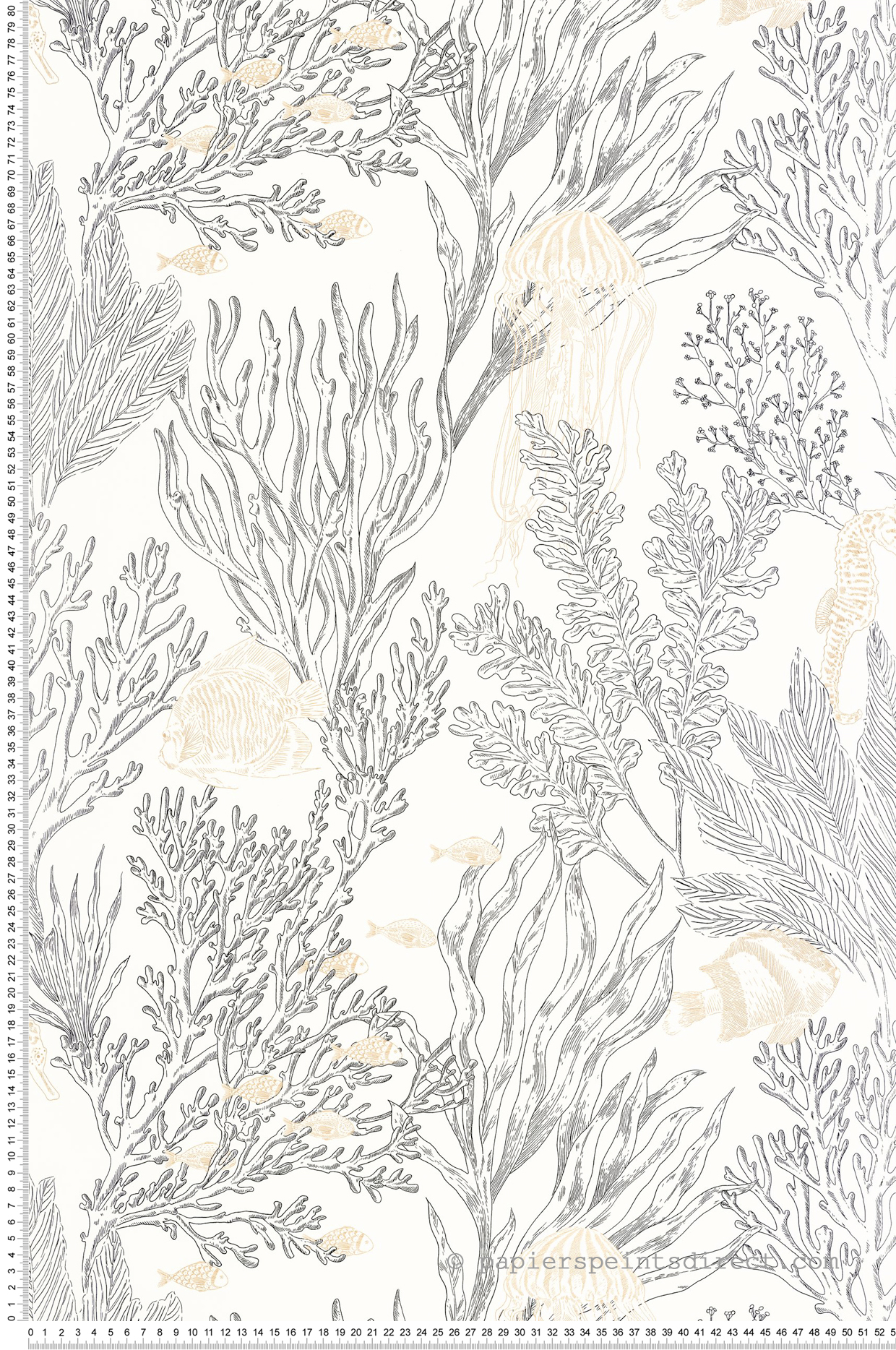 Papier peint Poisson Deep Abyss blanc doré - Moonlight 3 de Casélio | Réf. MNL3107190971