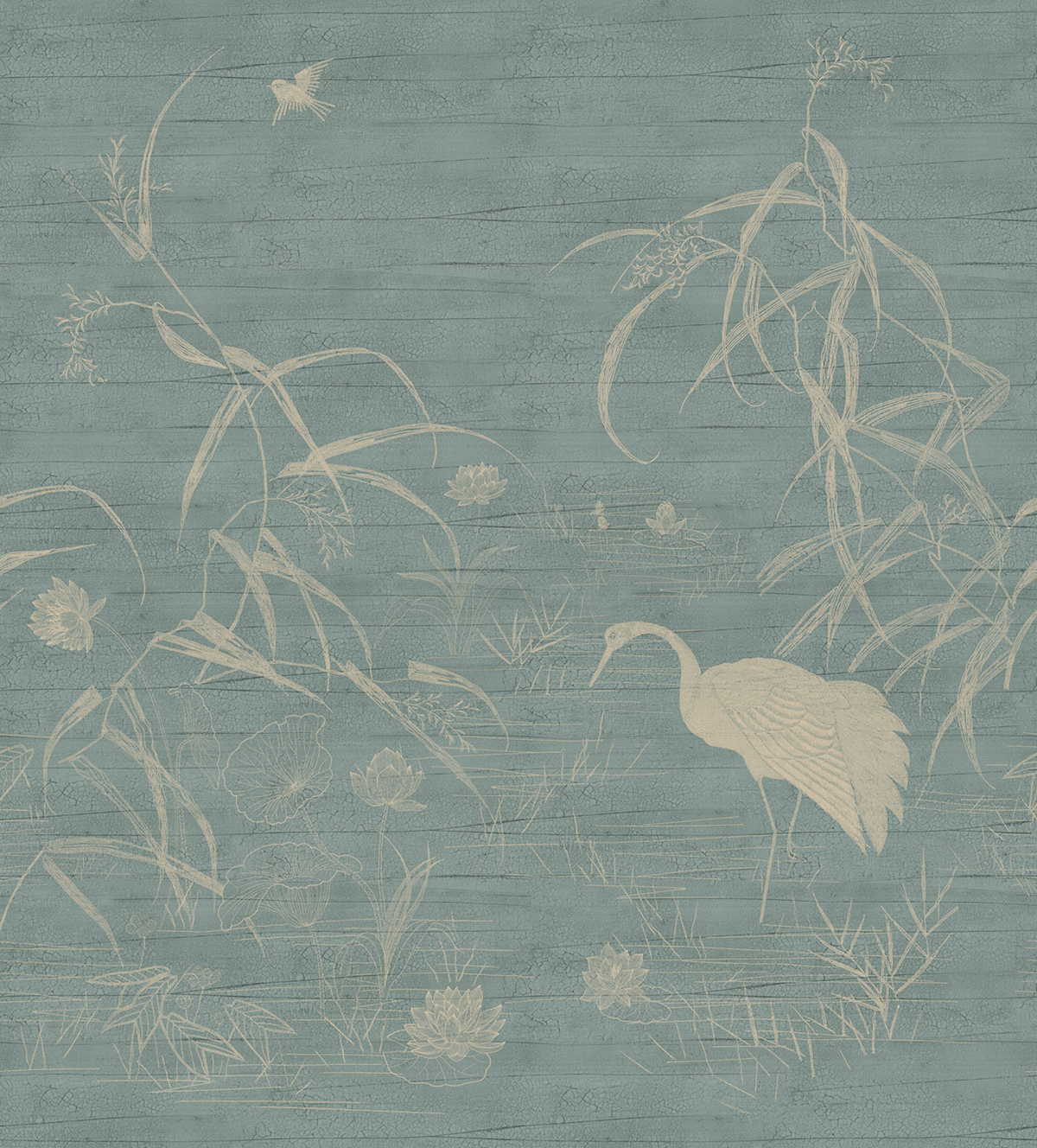 Papier peint panoramique Oiseau Japon Nuido céladon métallisé - Légendes de Casamance | Réf. CAS-70343568