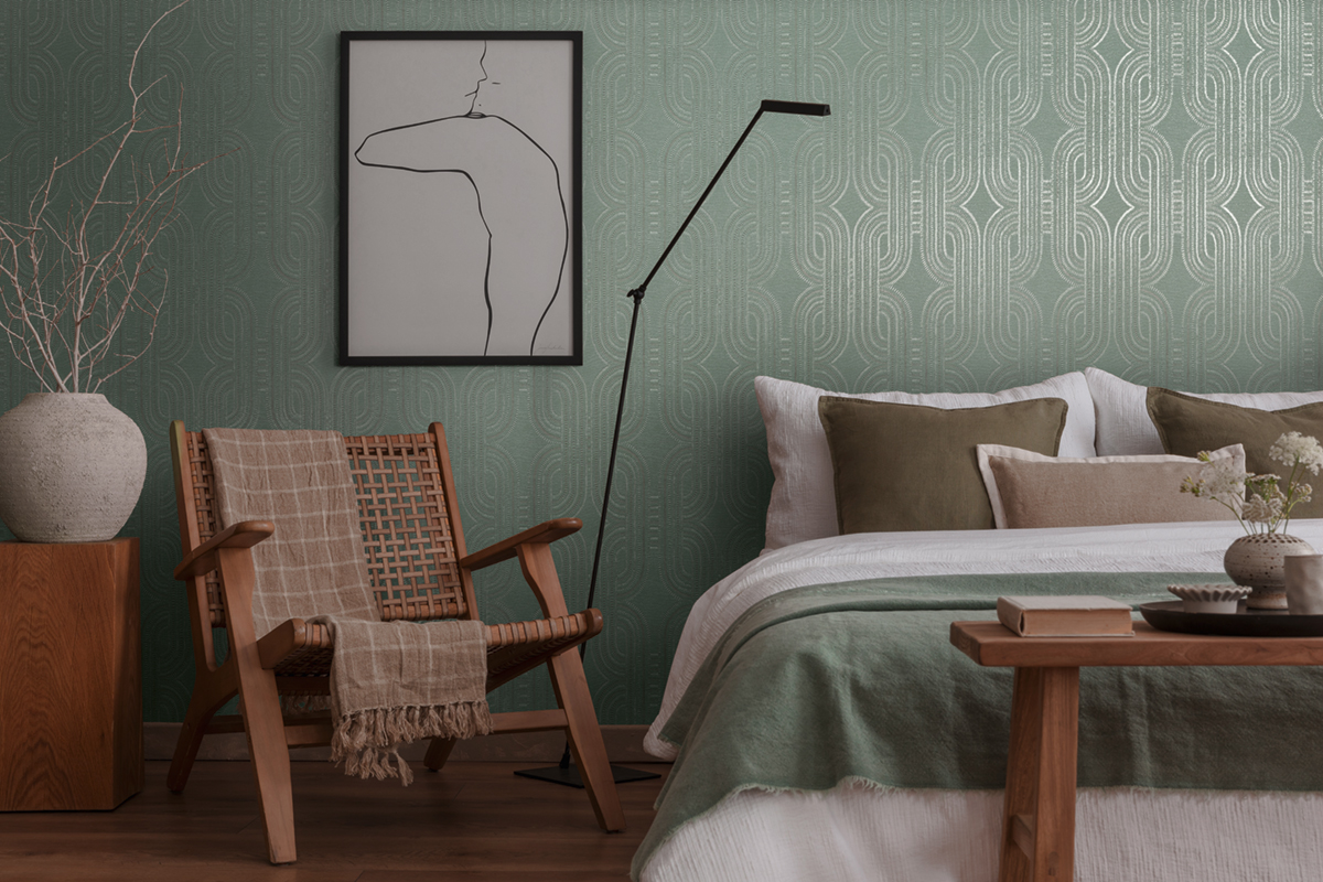 Papier peint Maille Art Déco vert argenté - French Affair d'A.S. Création | Réf. AS-399375