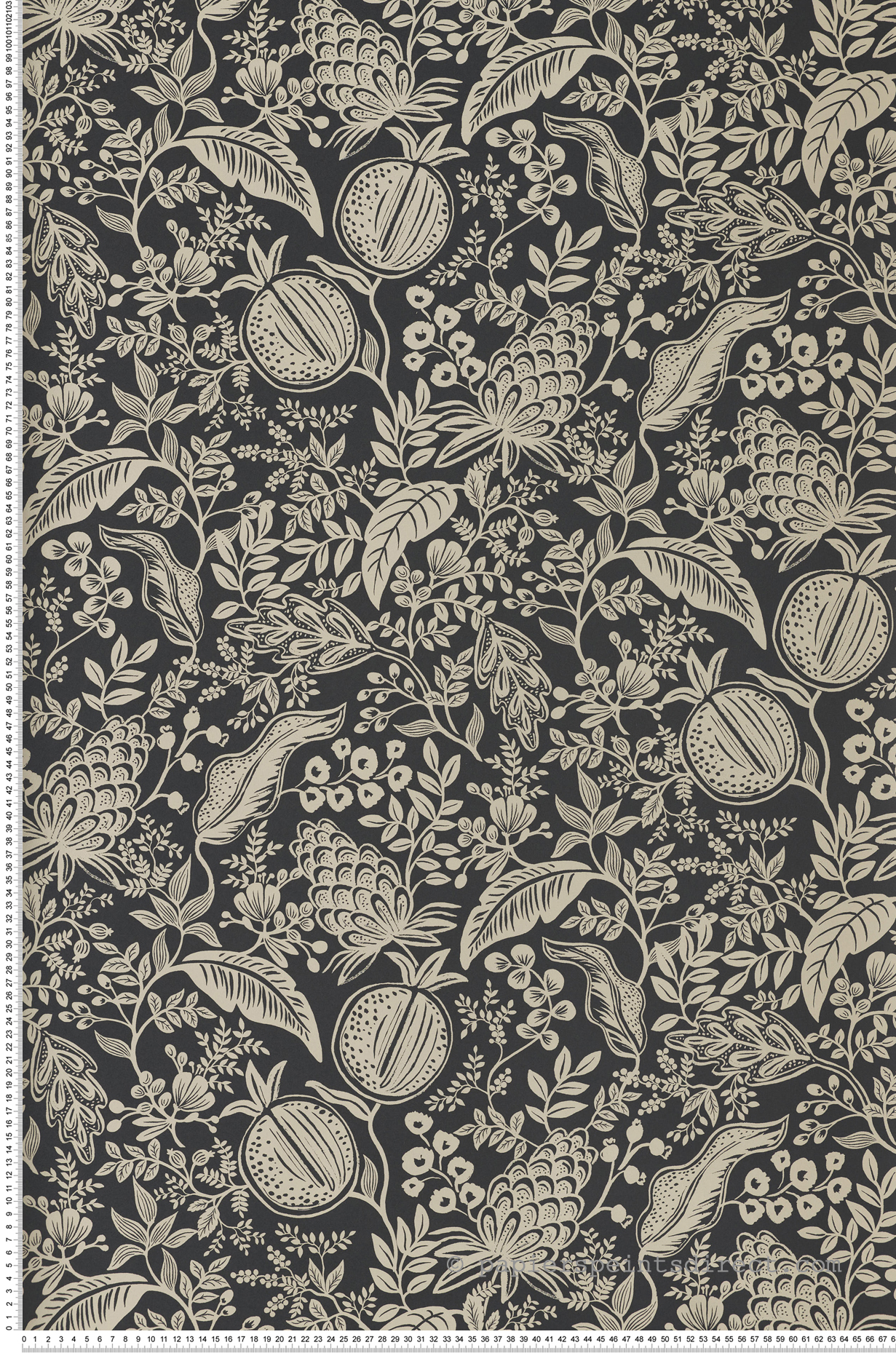 Papier peint Feuillage Grenade noir beige - Rifle Paper Co. 2 de York (Initiales) | Réf. INI-RP7389
