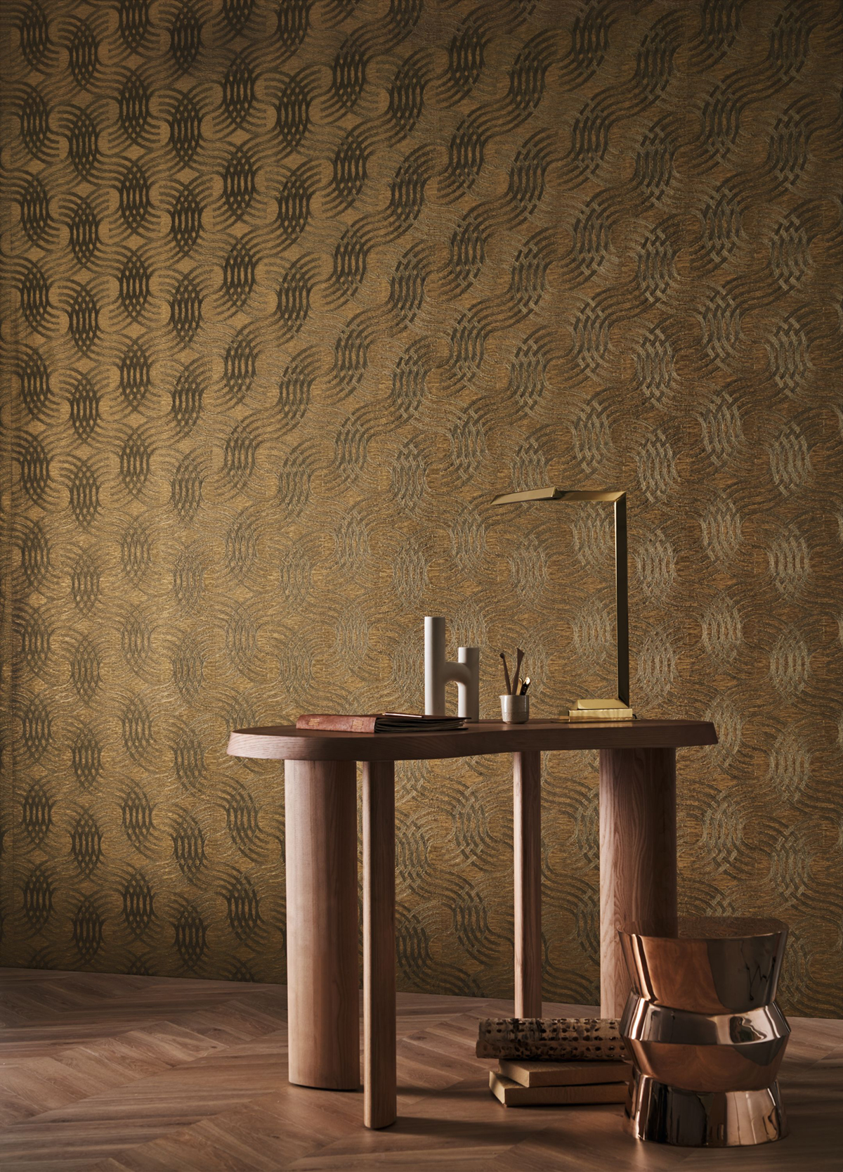 Papier peint Mouvement Auraria noir doré - Métal de Casamance | Réf. CAS-75792650