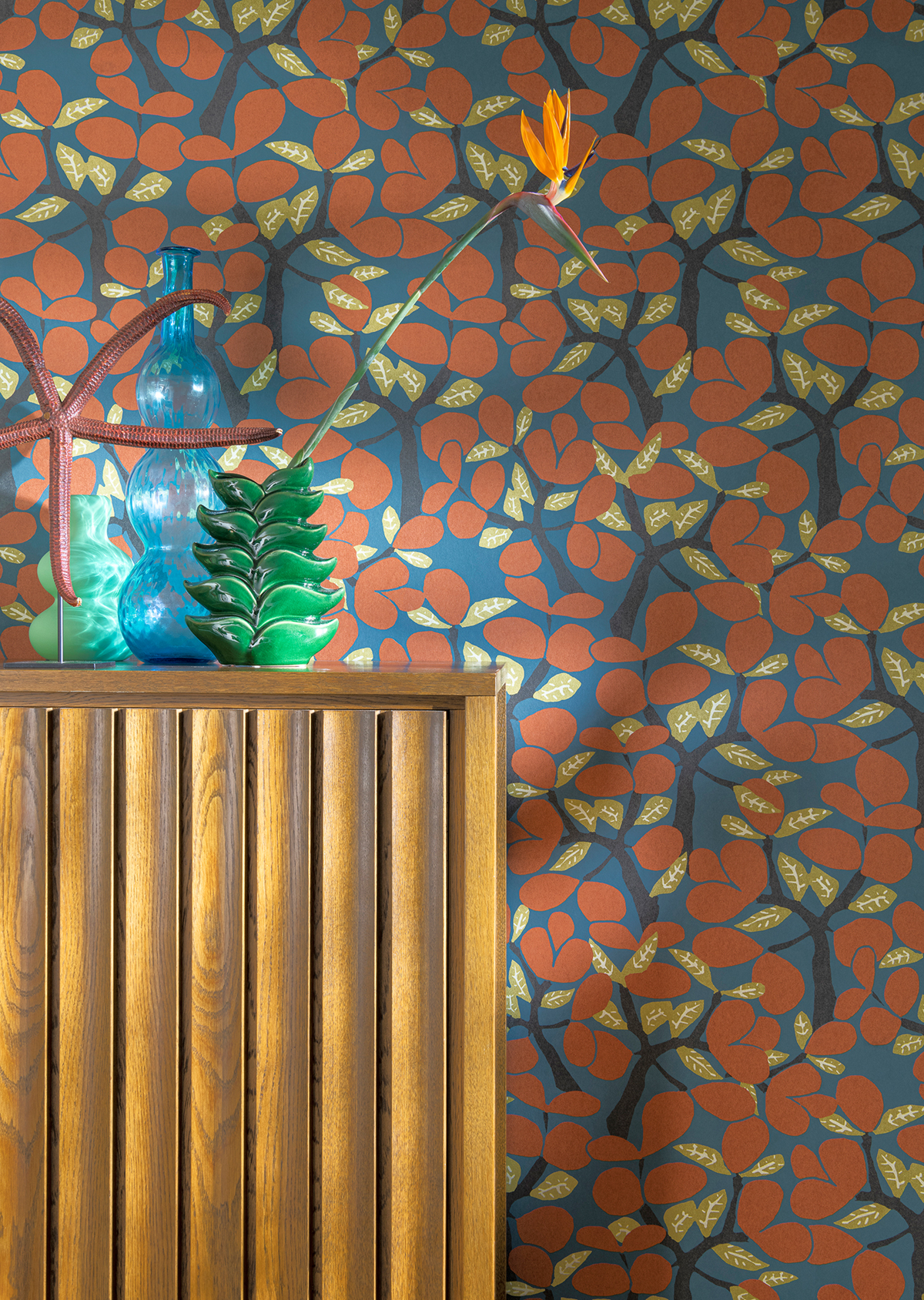 Papier peint Arbre Citronnier terracotta bleu - Merida de Montecolino AMB2 | Réf. MC-BA26053