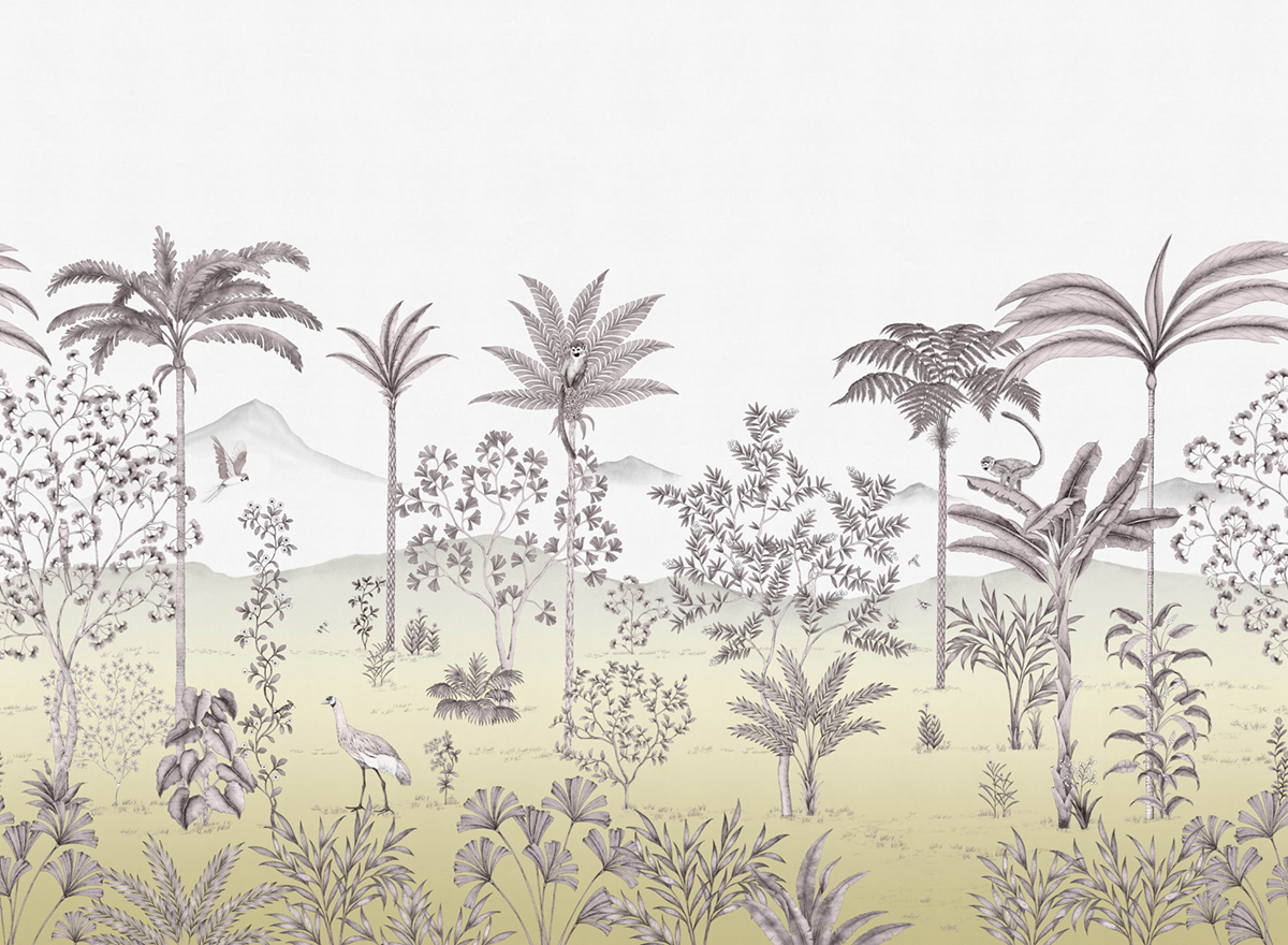 Papier peint panoramique Jardin Des Oiseaux Safran A+B+C - 1/2/3/4/5/6/7/8/9 - Isidore Leroy