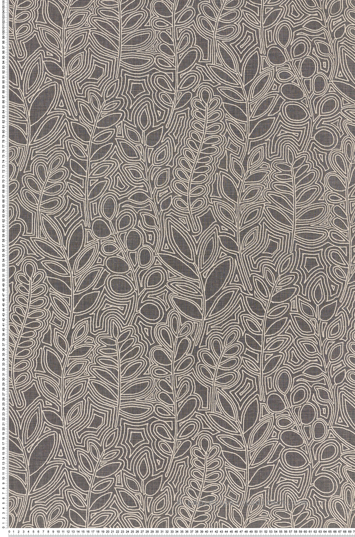 Papier peint Feuille Broderie Astragale anthracite - Palmadora de Casamance | Réf. CAS-76680916