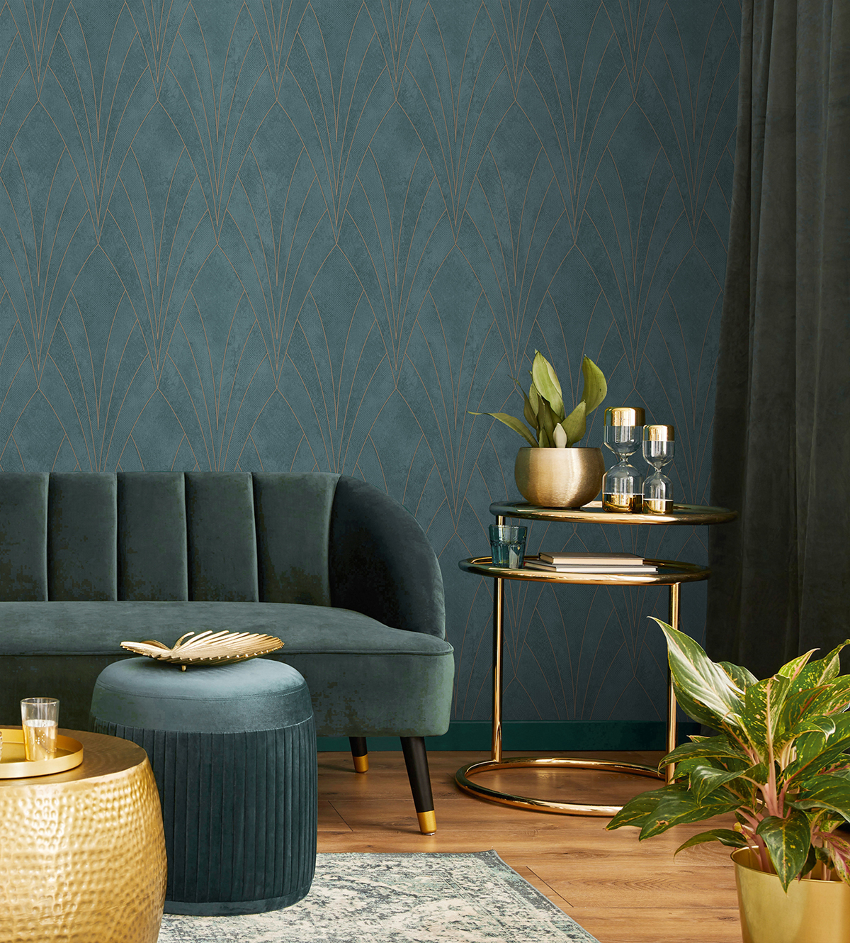 Papier Peint Grand Motif Art Déco canard argenté - Elégance d'Ugépa | Réf. UGP-L85604